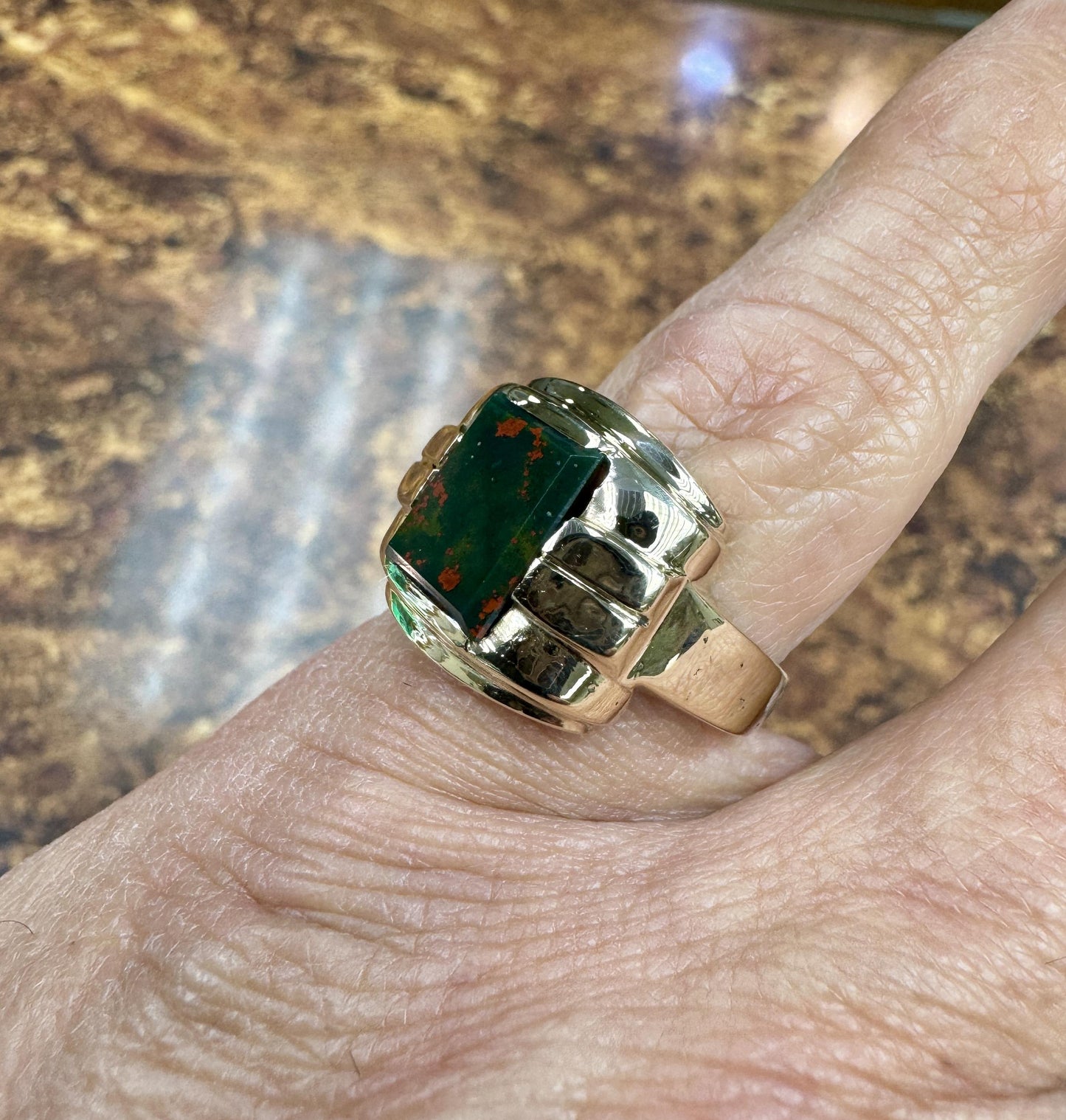 Estate Men's 10k Yellow Gold Bloodstone Ring Circa 1940's