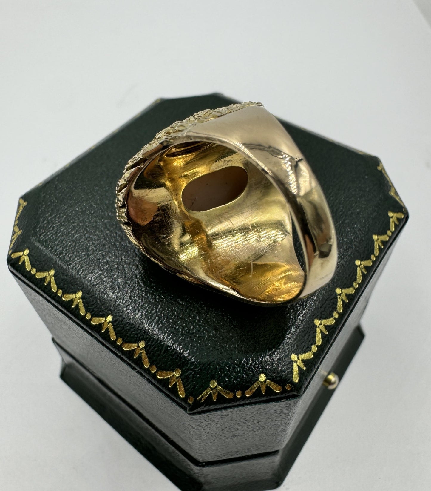 Estate 14k Yellow Gold Angel Skin Coral Cocktail Ring