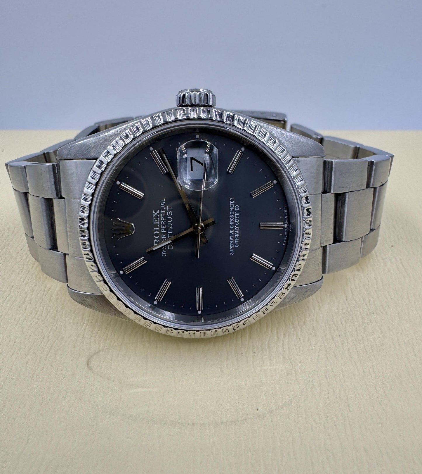 Rolex 16220 Engine Turned Bezel Oyster Band 1989 with Receipt