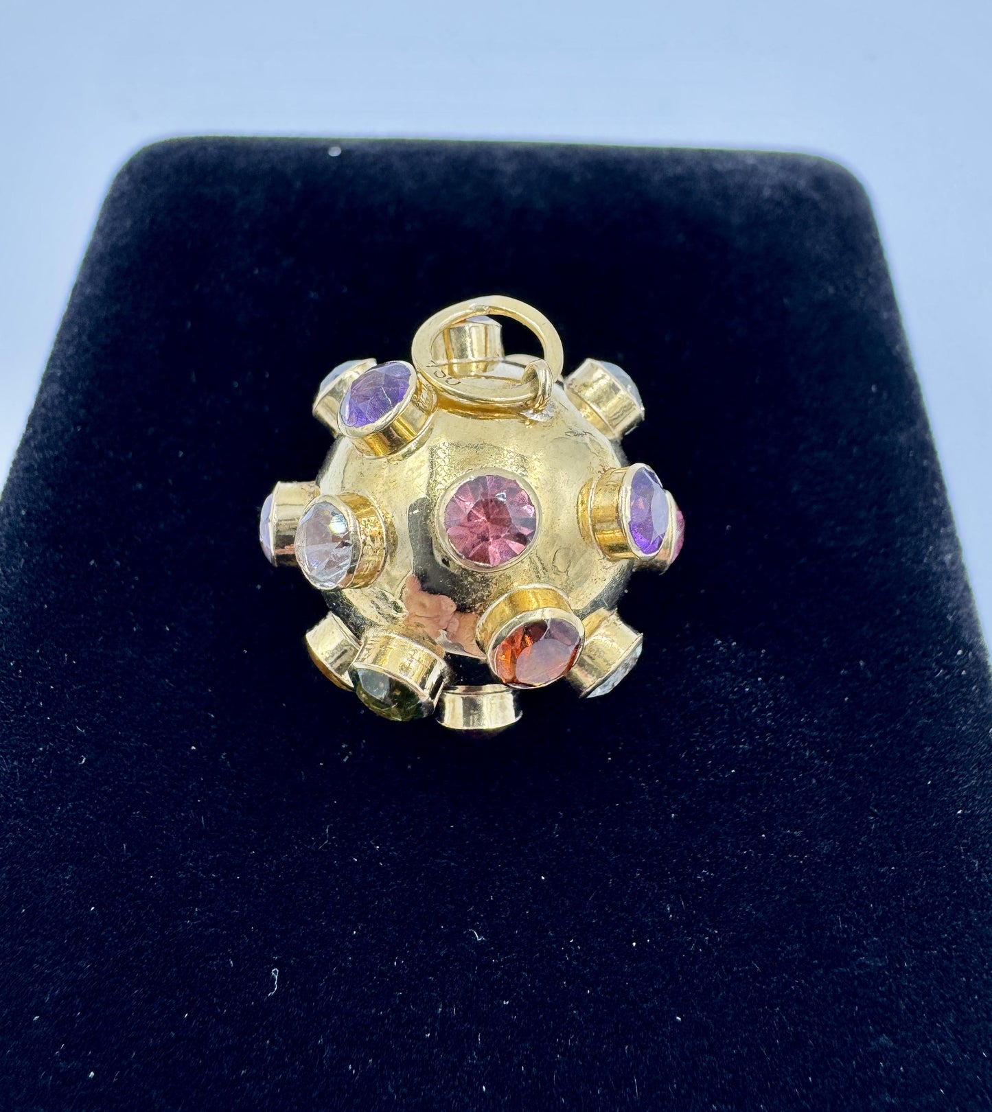 Estate 18k Yellow Gold Sputnik Sphere Jeweled Pendant