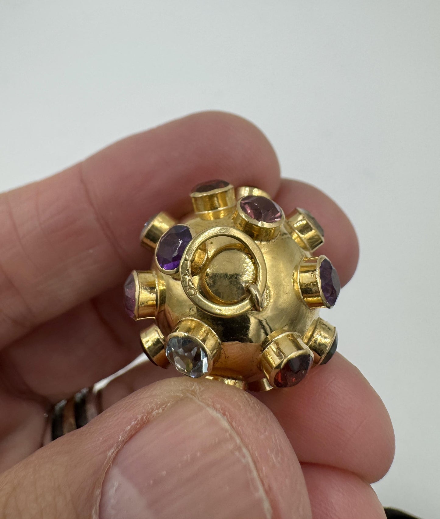 Estate 18k Yellow Gold Sputnik Sphere Jeweled Pendant