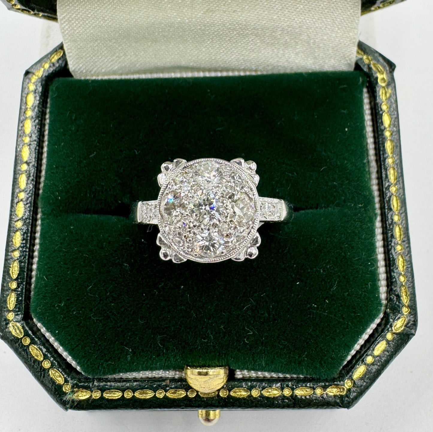 Estate 1950's 14k White Gold Diamond Cluster Ring