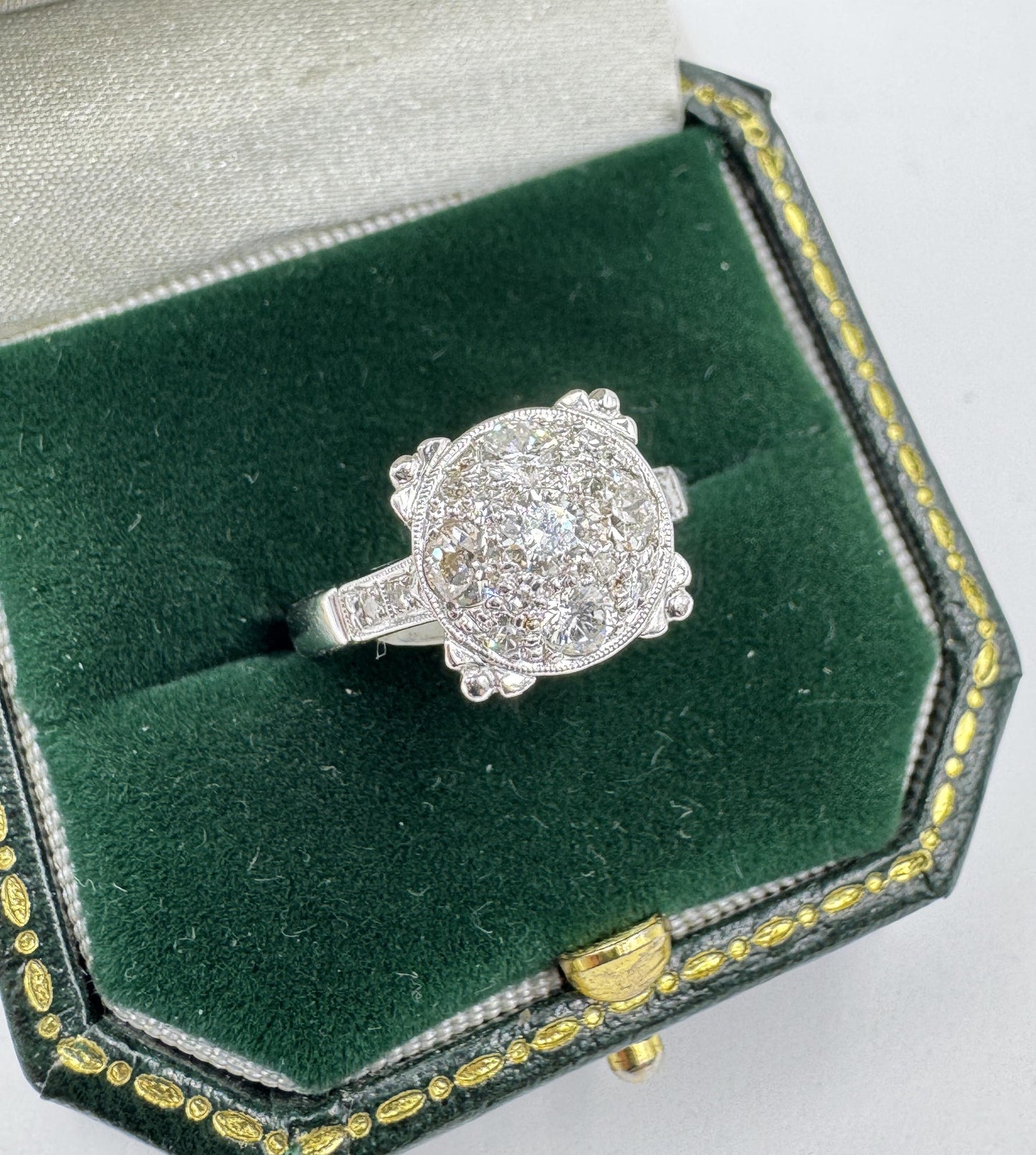 Estate 1950's 14k White Gold Diamond Cluster Ring