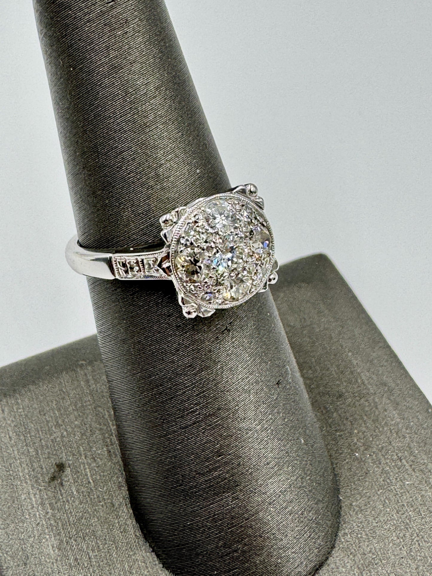 Estate 1950's 14k White Gold Diamond Cluster Ring
