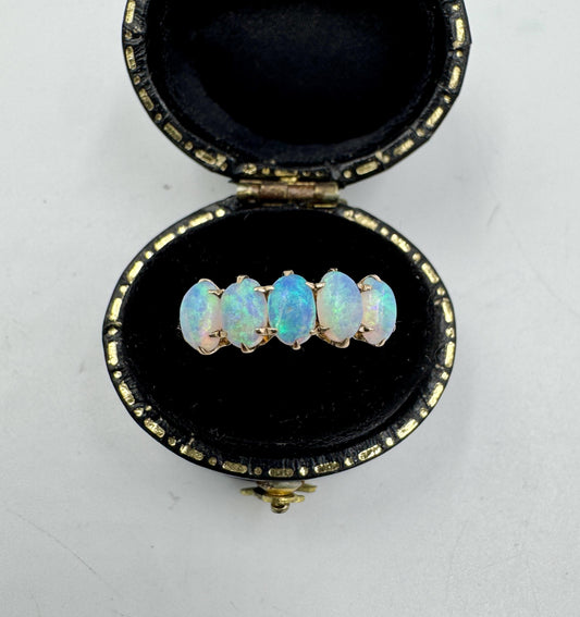 Antique 10k Yellow Gold Opal Cabochon 5 Stone Ring