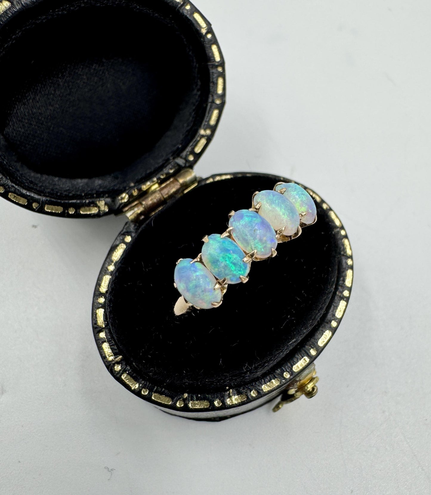 Antique 10k Yellow Gold Opal Cabochon 5 Stone Ring