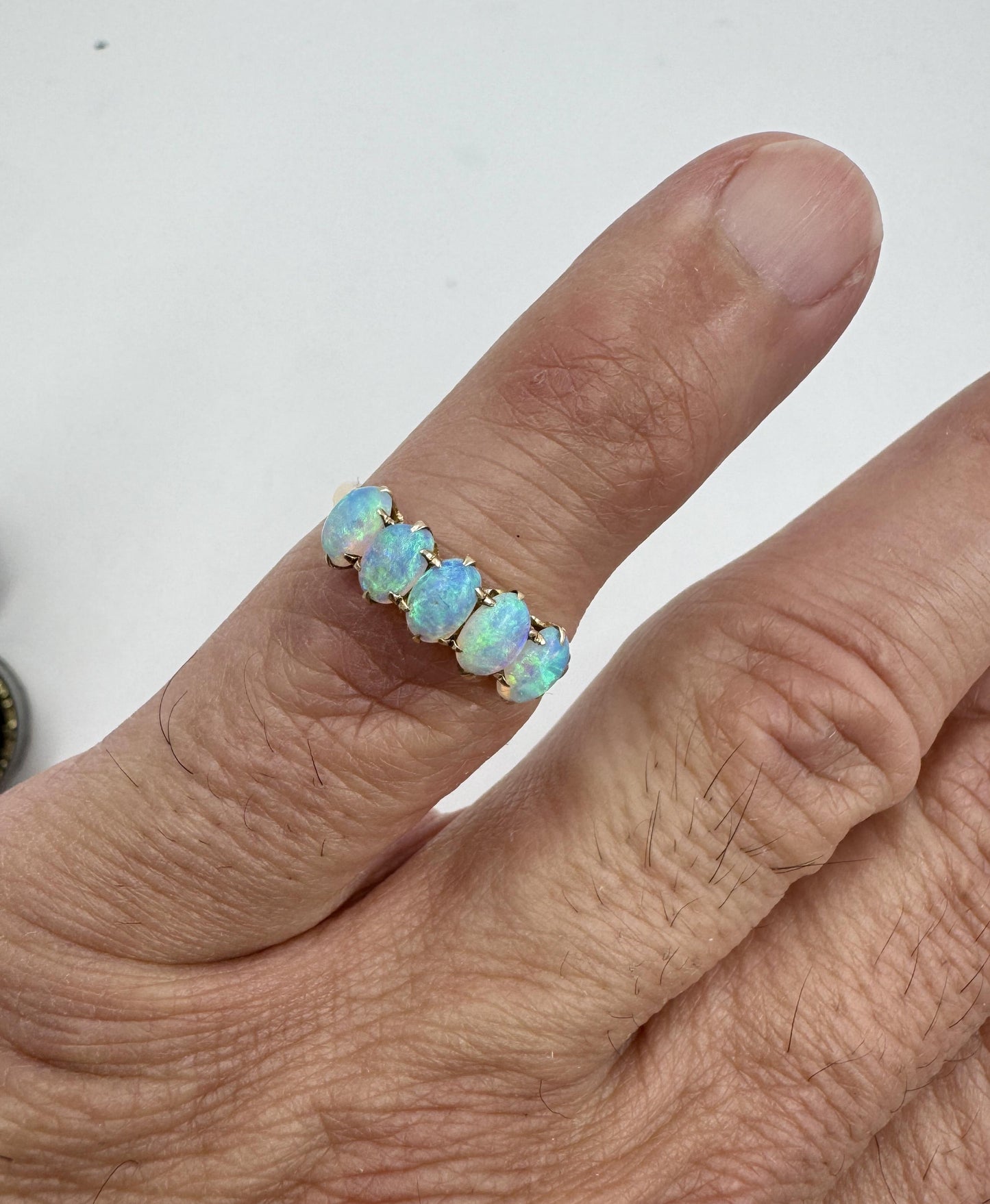 Antique 10k Yellow Gold Opal Cabochon 5 Stone Ring