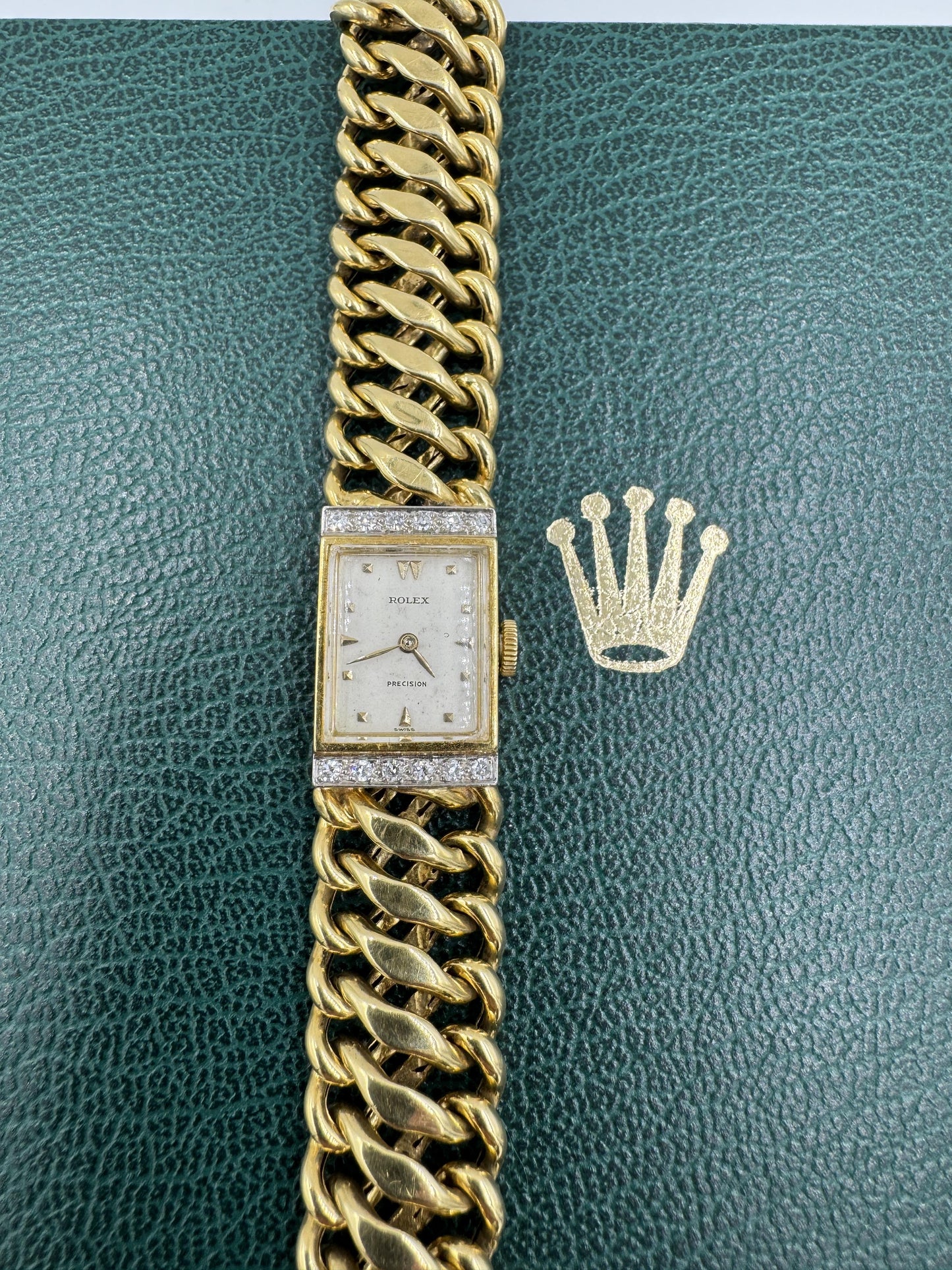1960's Rolex 18k Yellow Gold Diamond Manuel 17j Movement Watch