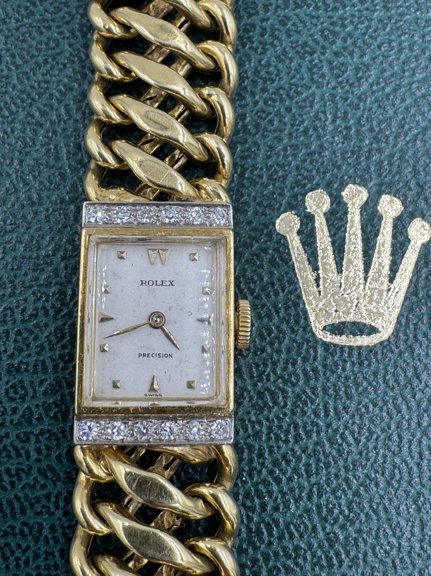1960's Rolex 18k Yellow Gold Diamond Manuel 17j Movement Watch