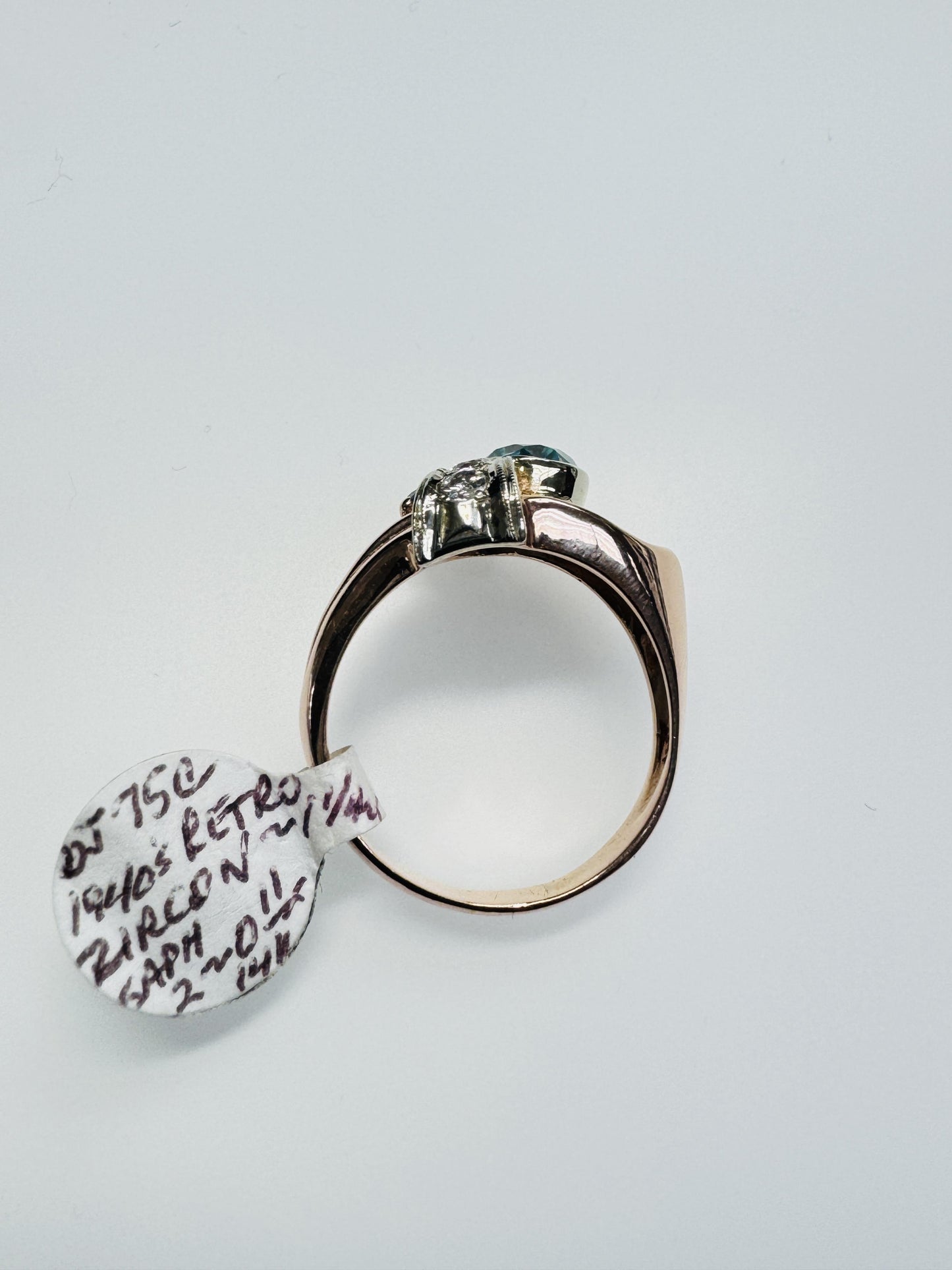 Retro 14k Rose Gold Zircon Sapphire Diamond Ring