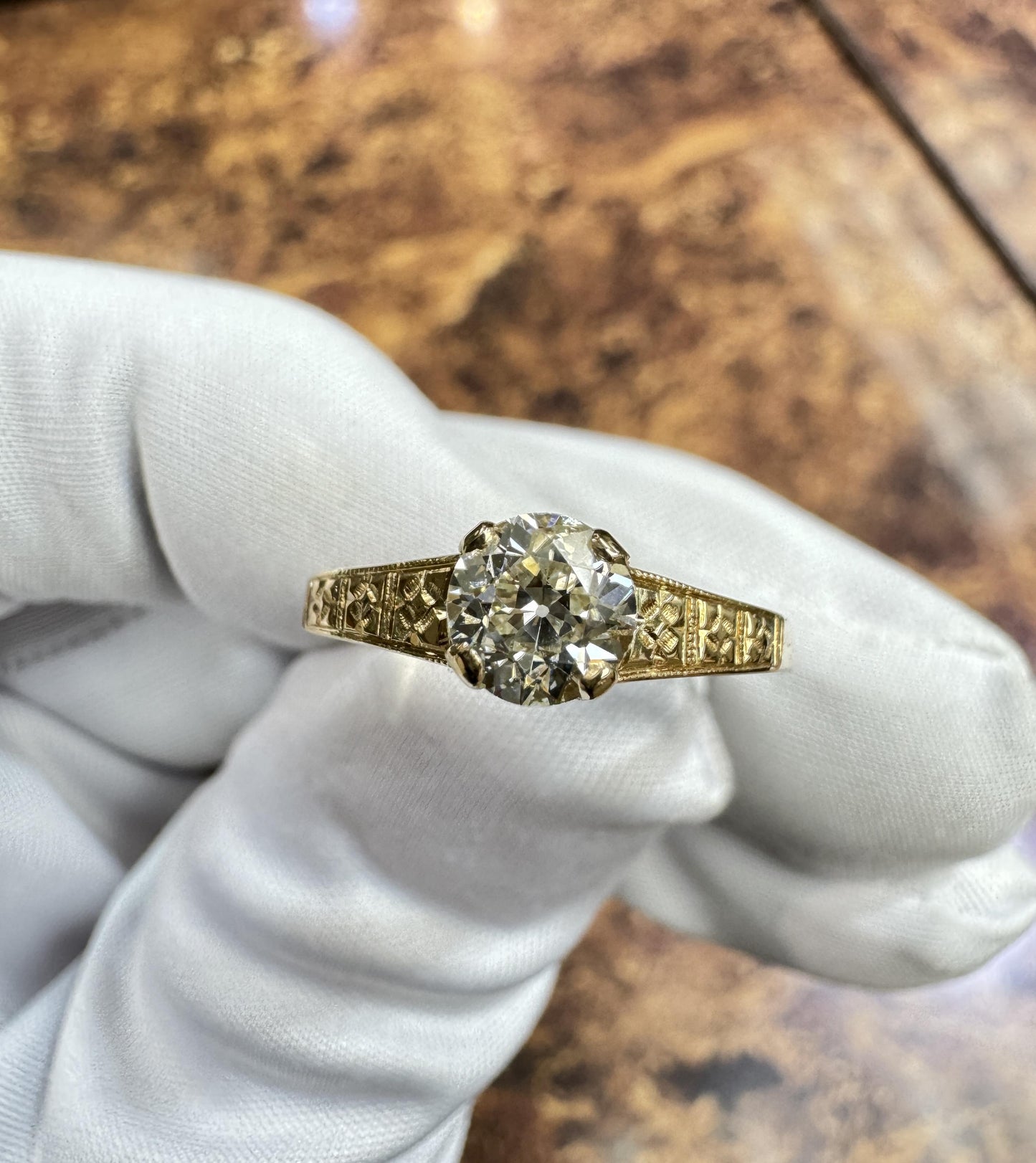 Art Deco 14k yellow Gold Old European Diamond Ring