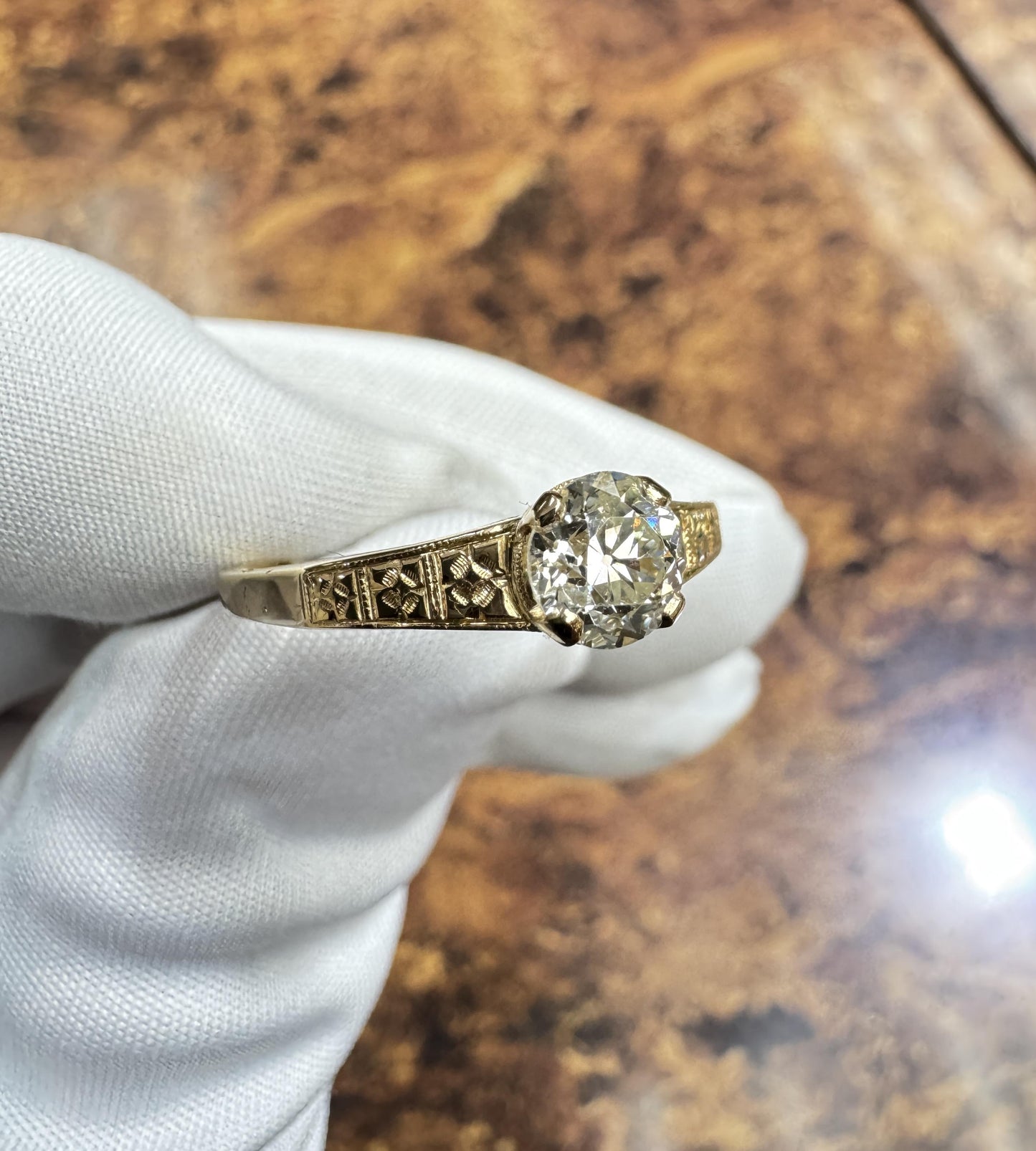 Art Deco 14k yellow Gold Old European Diamond Ring