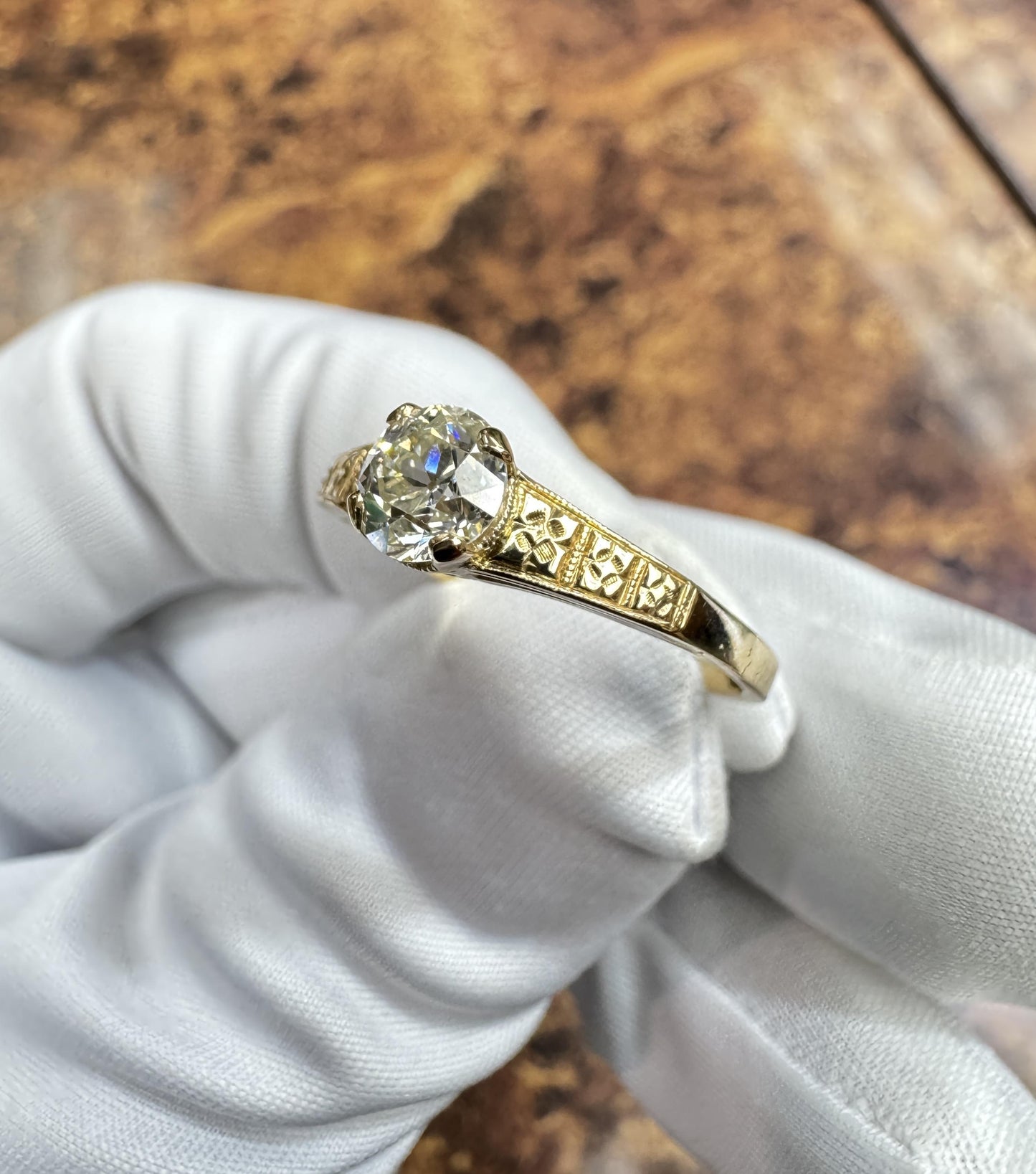 Art Deco 14k yellow Gold Old European Diamond Ring