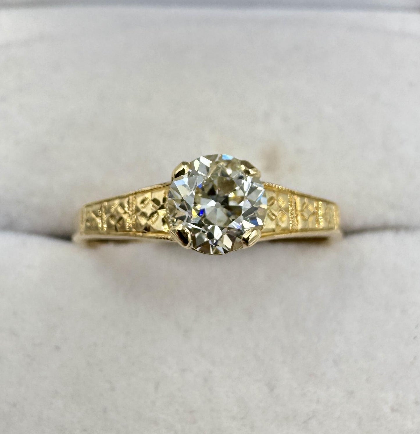 Art Deco 14k yellow Gold Old European Diamond Ring