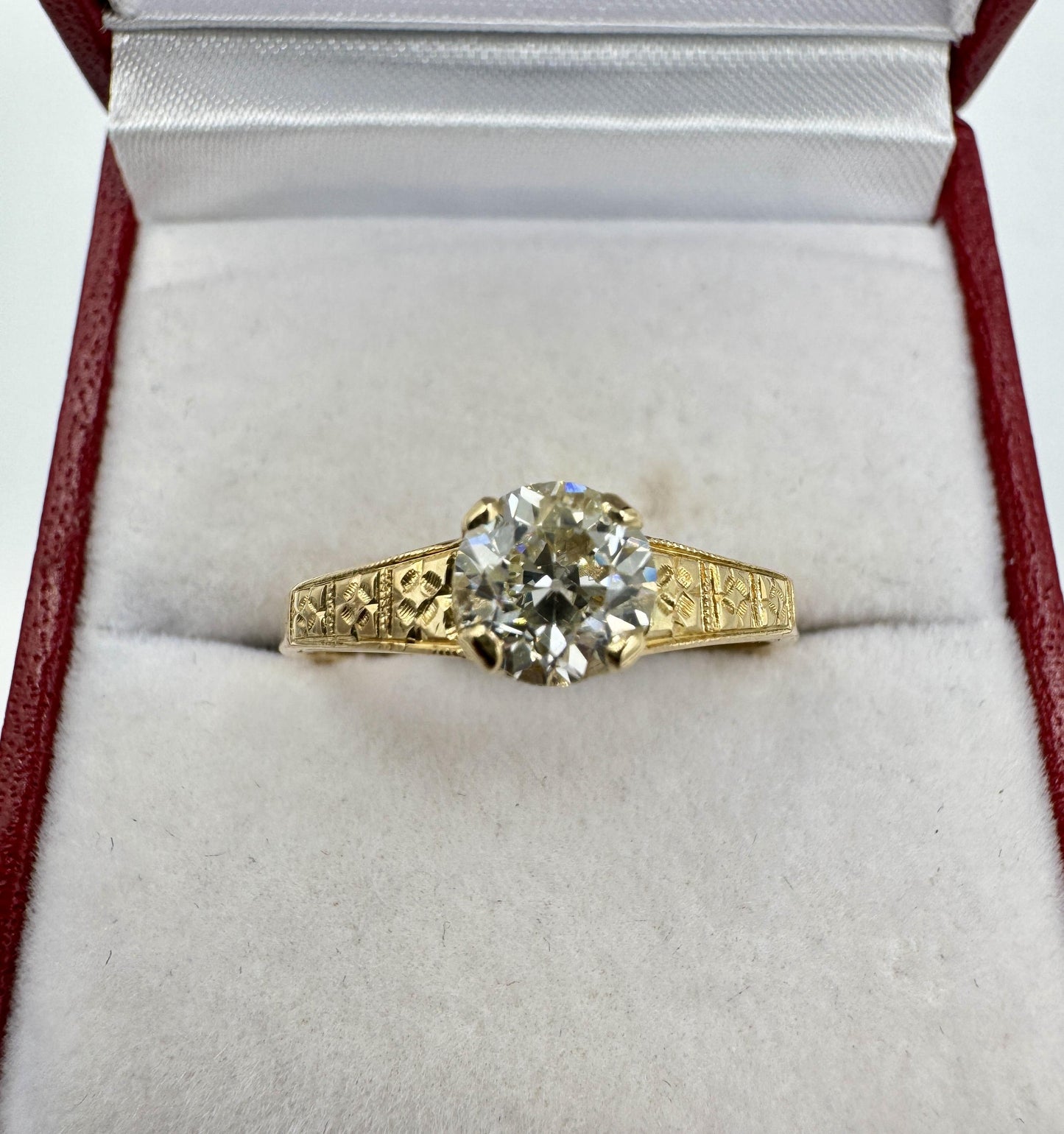 Art Deco 14k yellow Gold Old European Diamond Ring