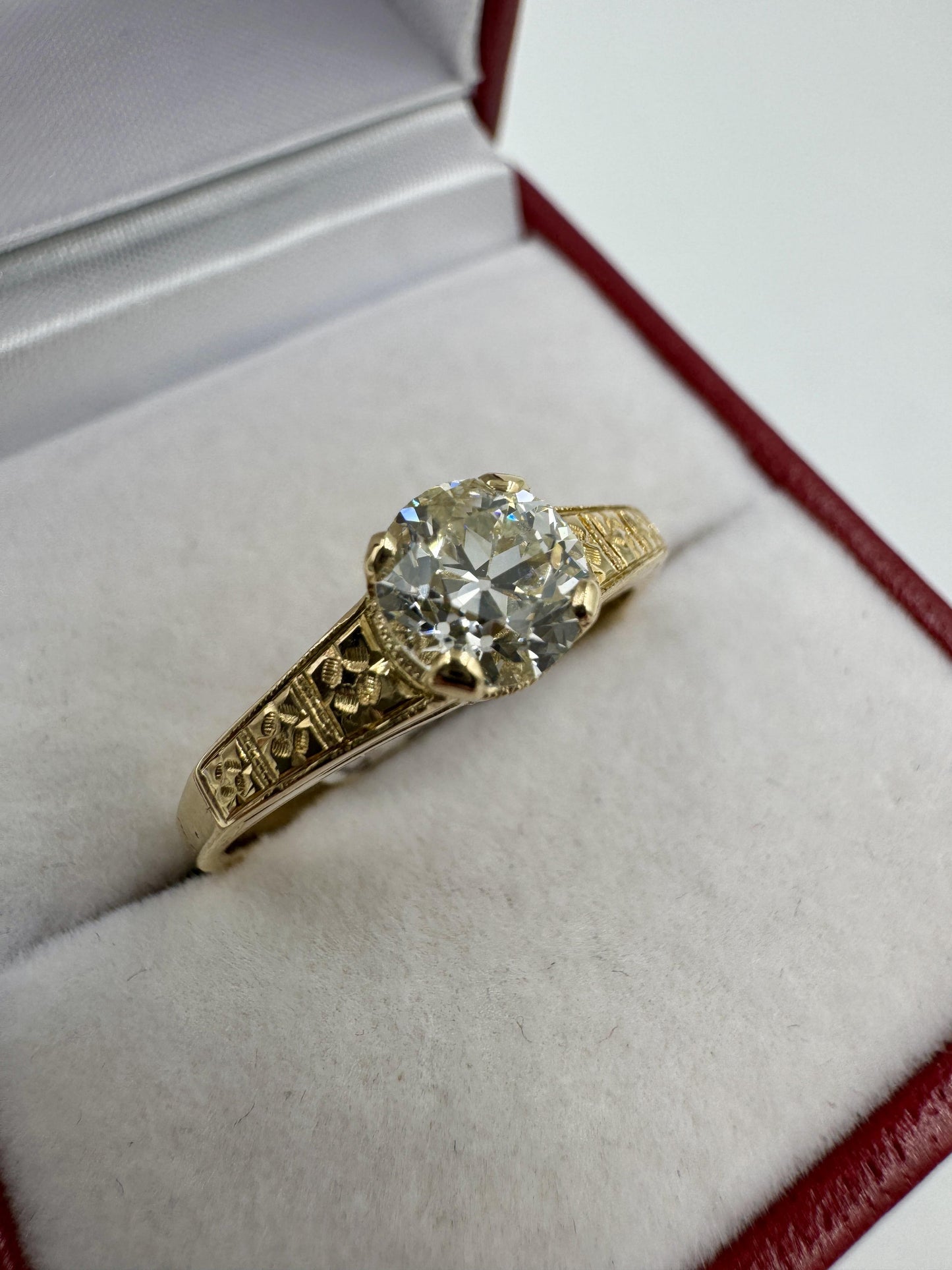 Art Deco 14k yellow Gold Old European Diamond Ring