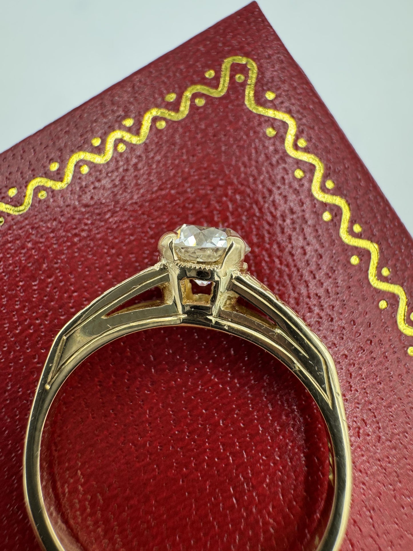 Art Deco 14k yellow Gold Old European Diamond Ring