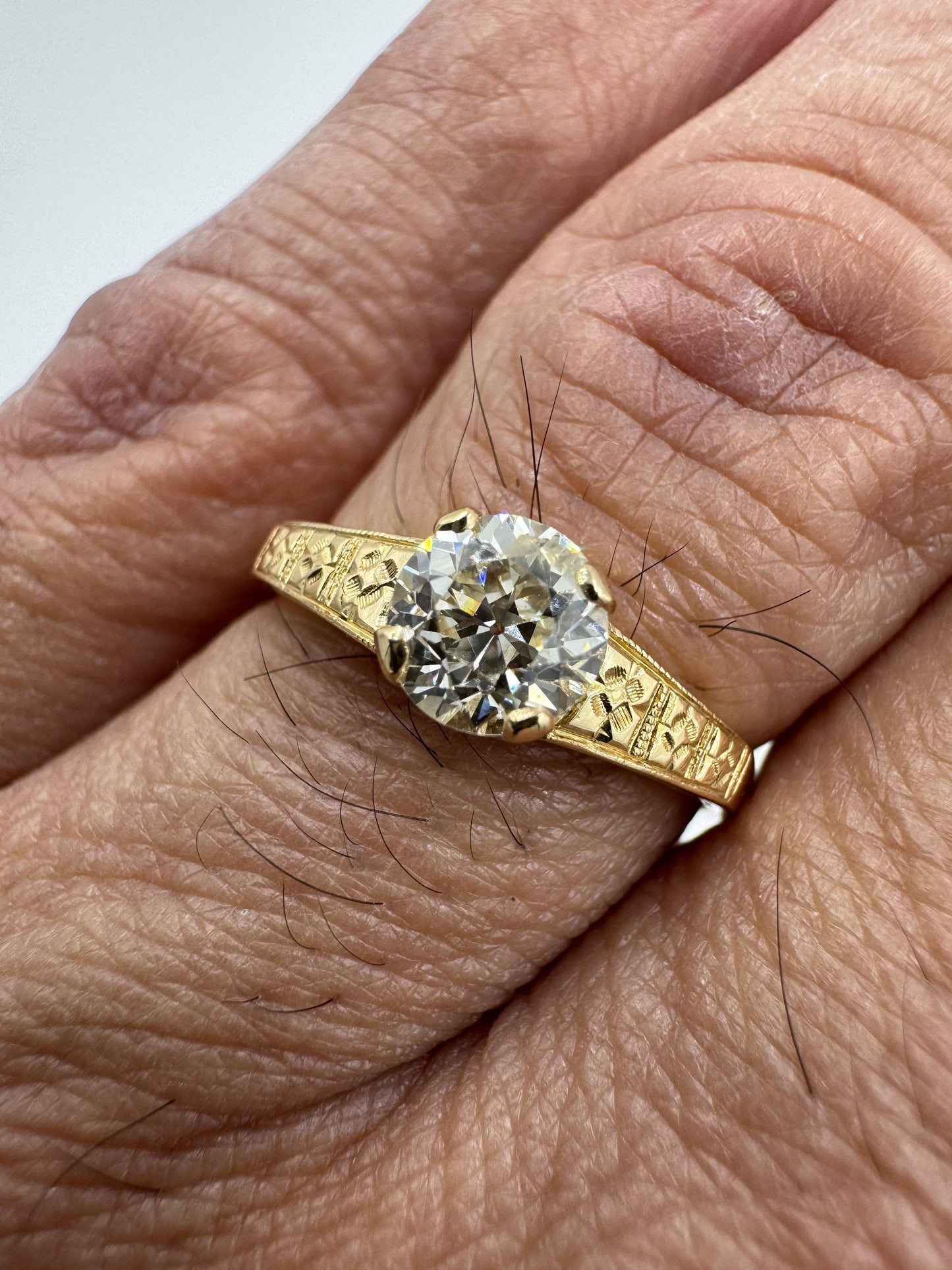 Art Deco 14k yellow Gold Old European Diamond Ring