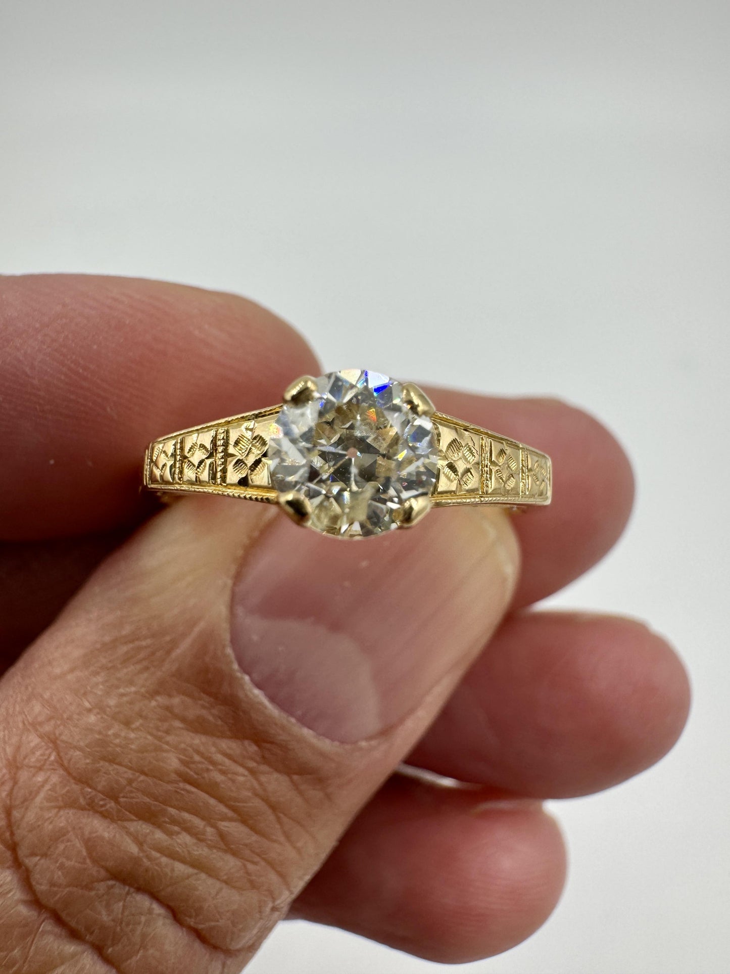 Art Deco 14k yellow Gold Old European Diamond Ring