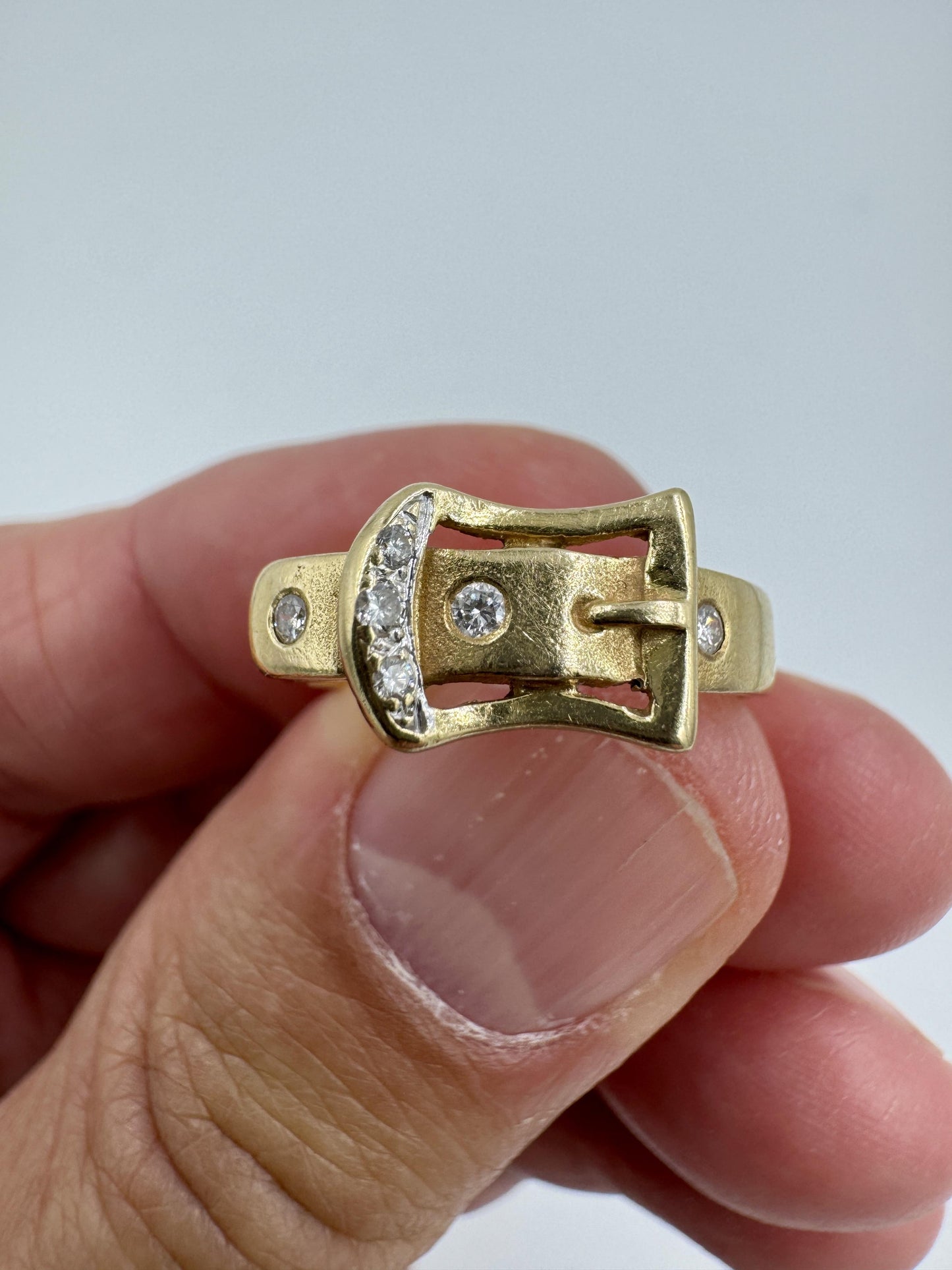 Mid Century 14k Diamond Buckle Ring