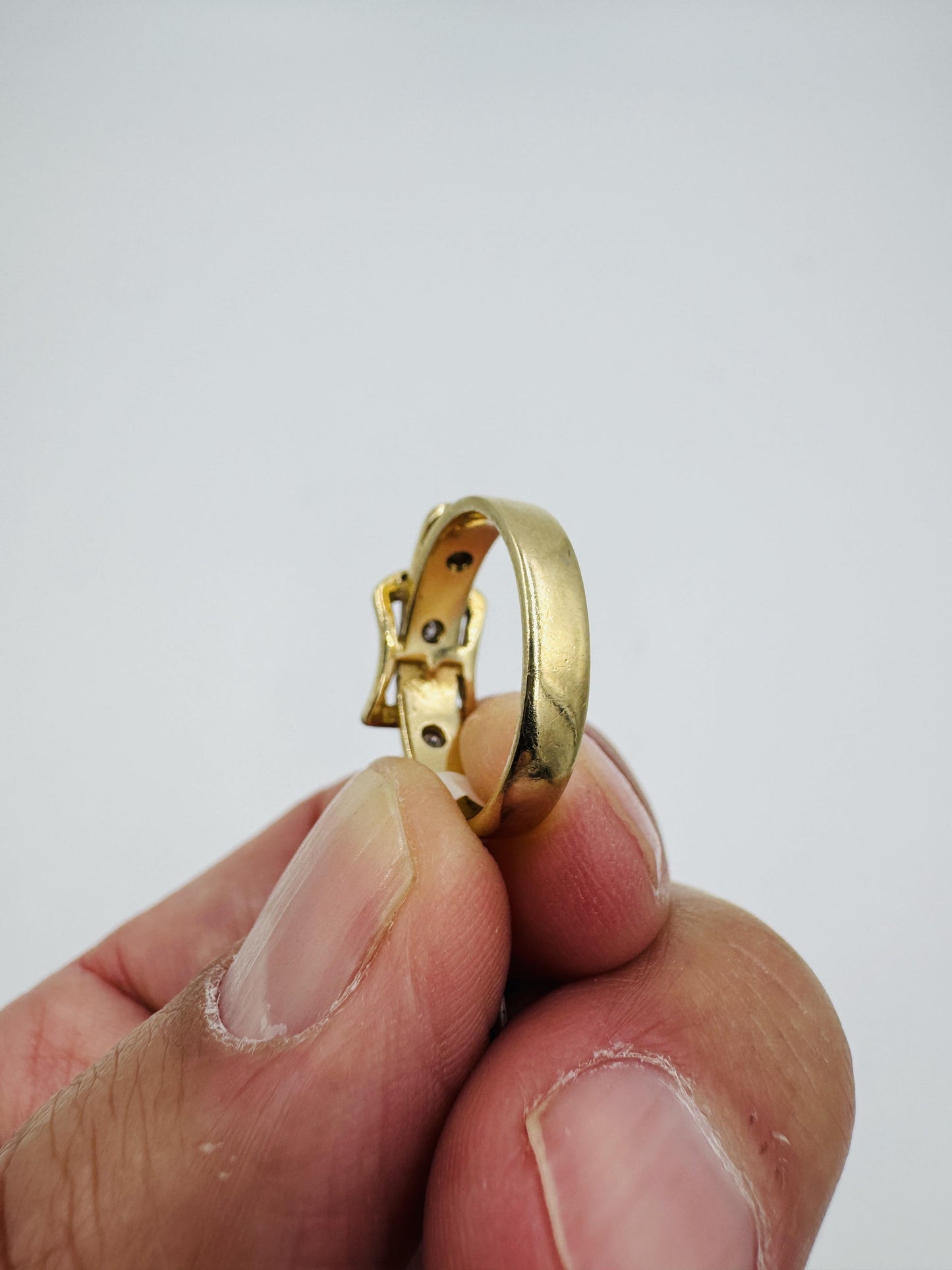 Mid Century 14k Diamond Buckle Ring