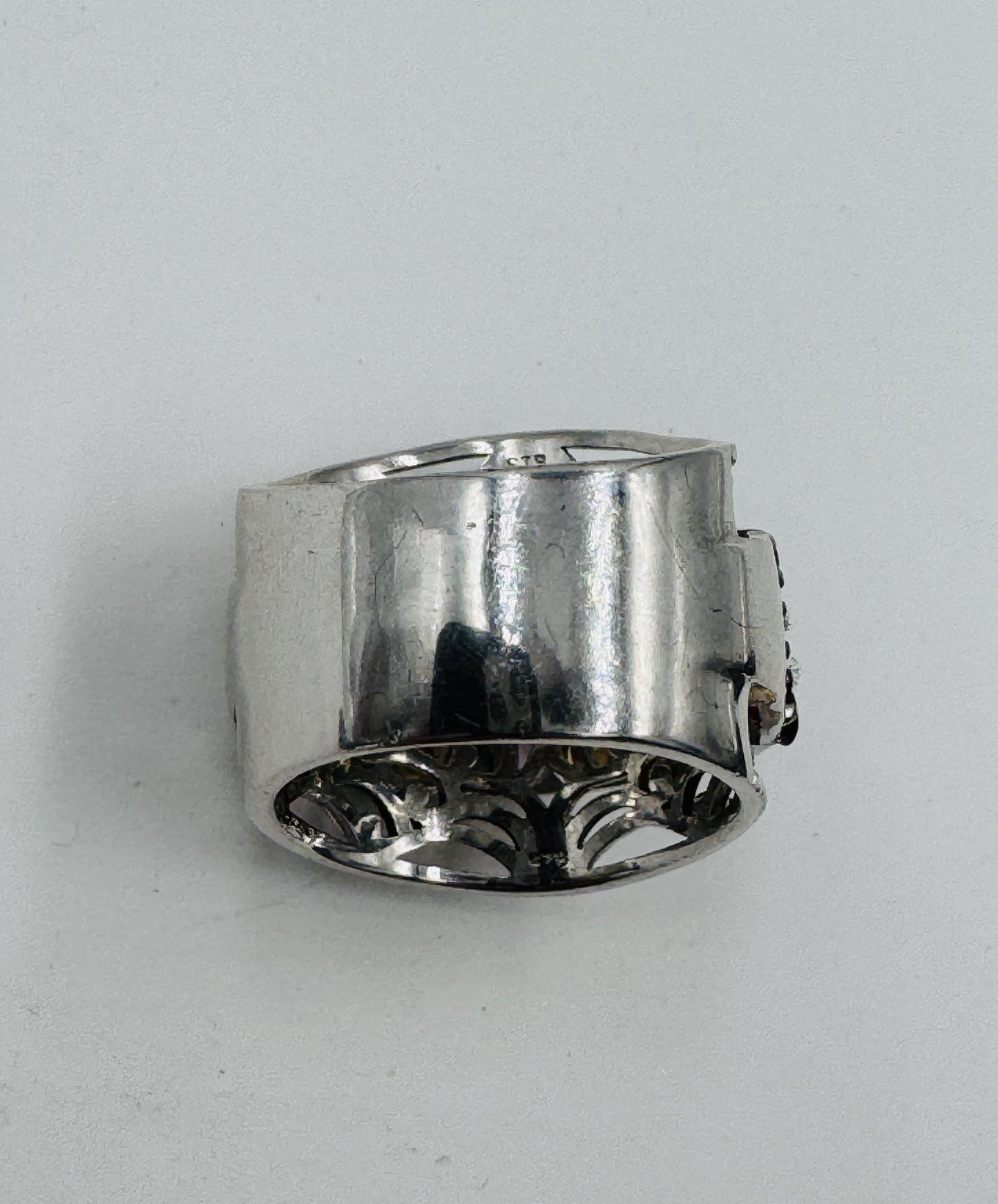 Chuck Clemency STS Sterling Silver Vermeil Multi-Gemstone Wide Band Ring