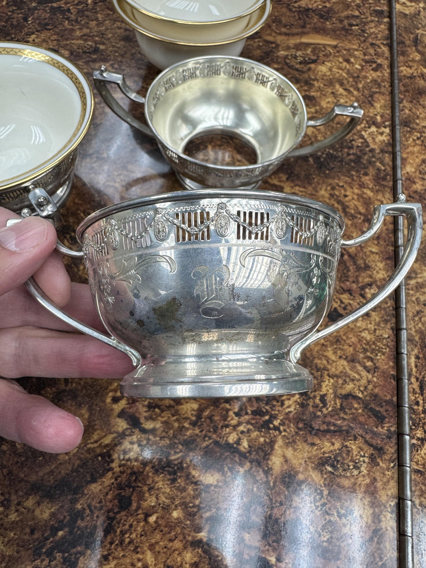 Antique 7 Lenox Whiting Sterling Silver Bouillon Cup soup sets