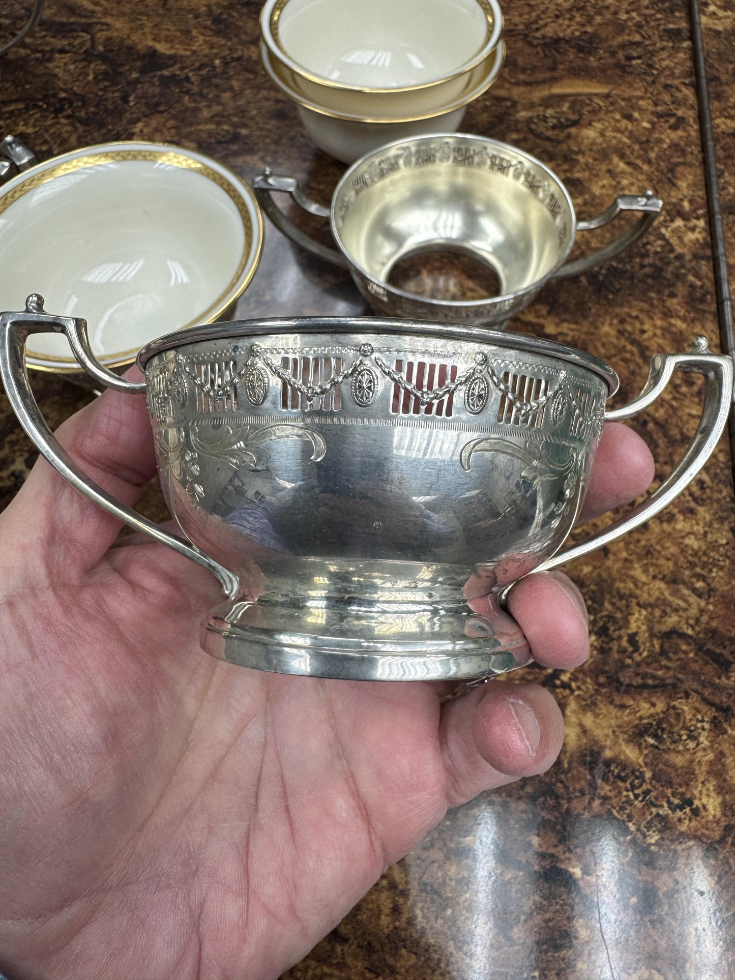 Antique 7 Lenox Whiting Sterling Silver Bouillon Cup soup sets