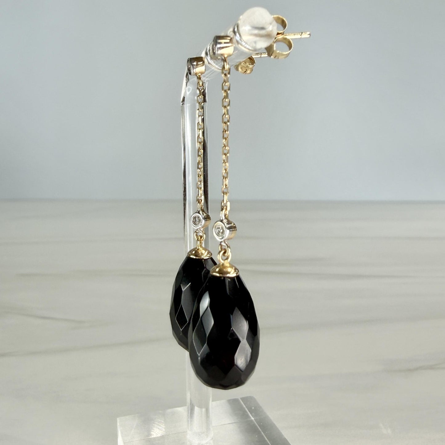 Onyx and Diamond Dangle Drop Earrings 14k