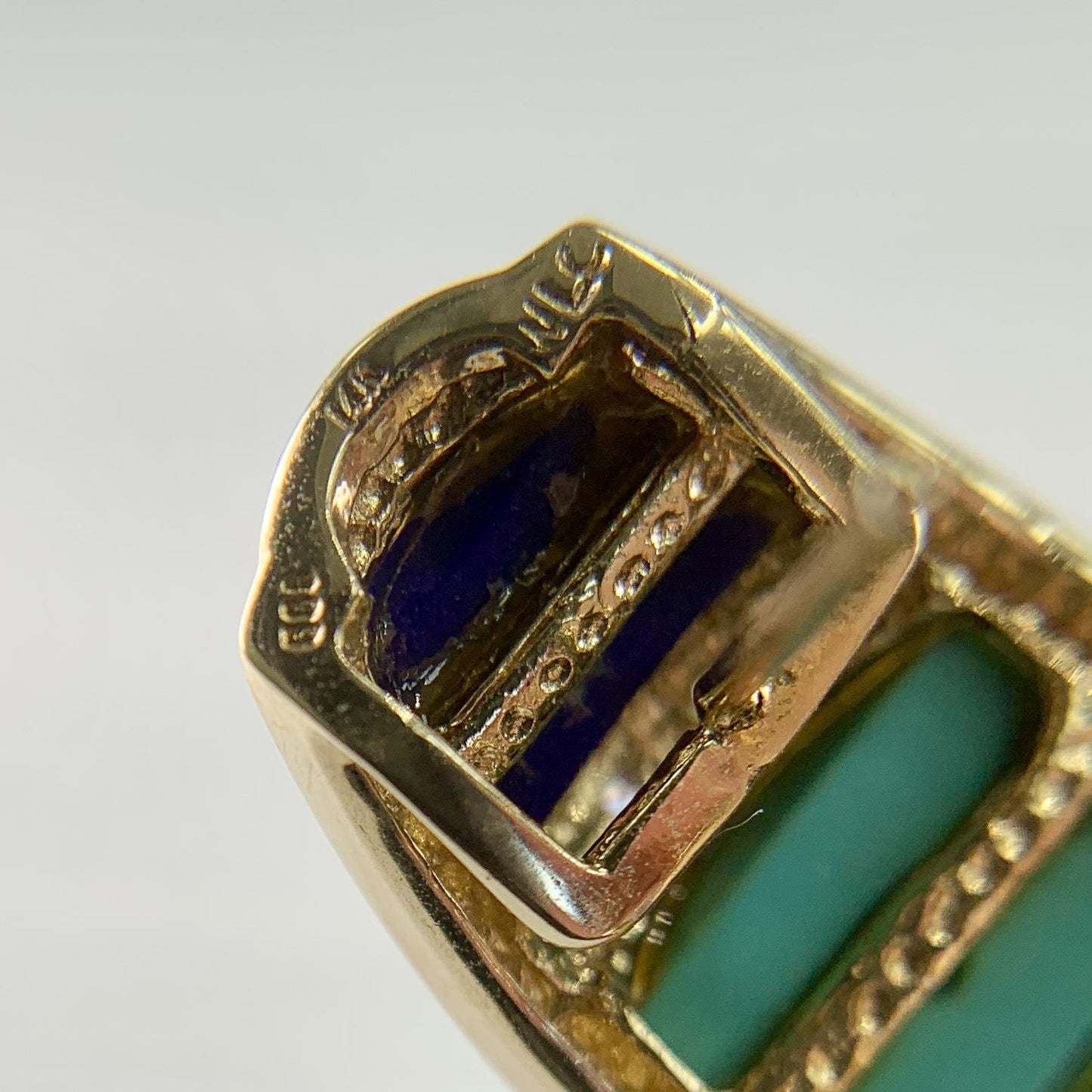 Turquoise and Lapis Lazuli Diamond Earrings 14k Yellow Gold 1990's