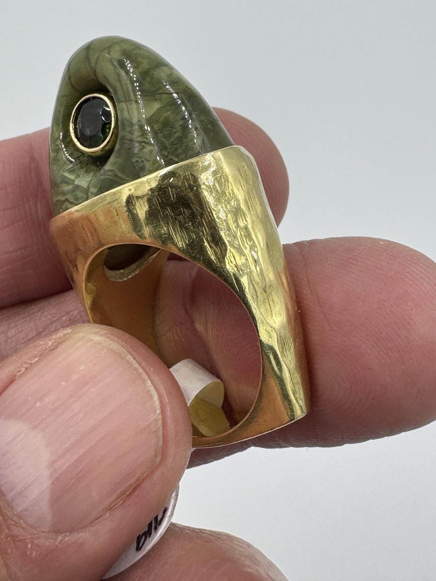 Jeff & Susan Wise 18k Gold Agate Ring with Tourmaline Eyes