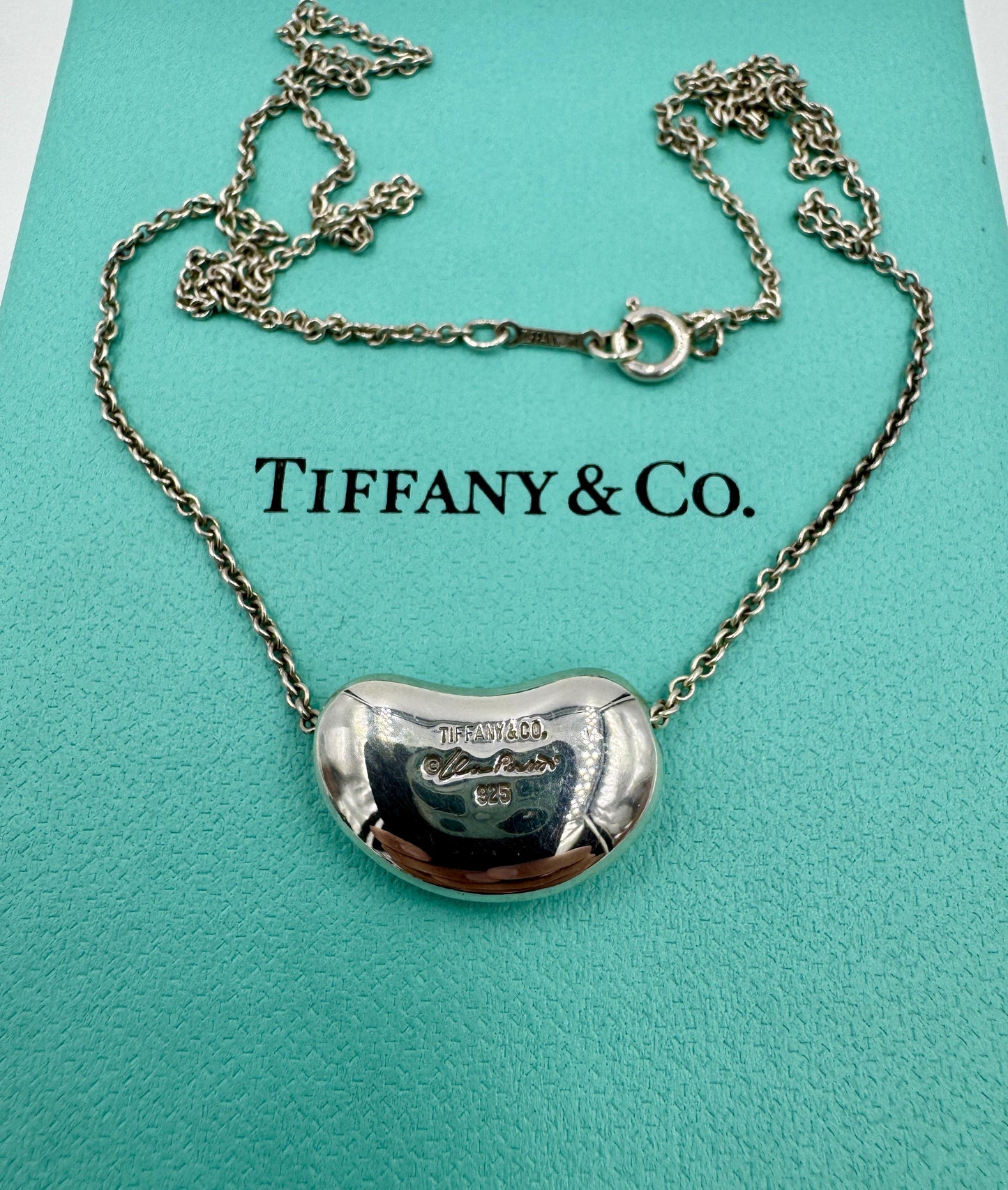 Tiffany & Co. Elsa Peretti Large 20mm Bean Pendant Necklace with Pouch and box