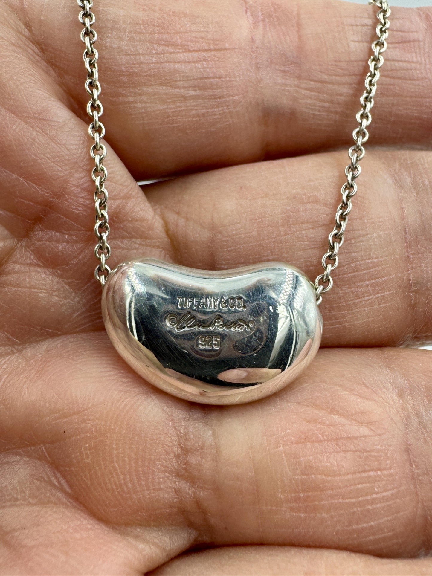 Tiffany & Co. Elsa Peretti Large 20mm Bean Pendant Necklace with Pouch and box