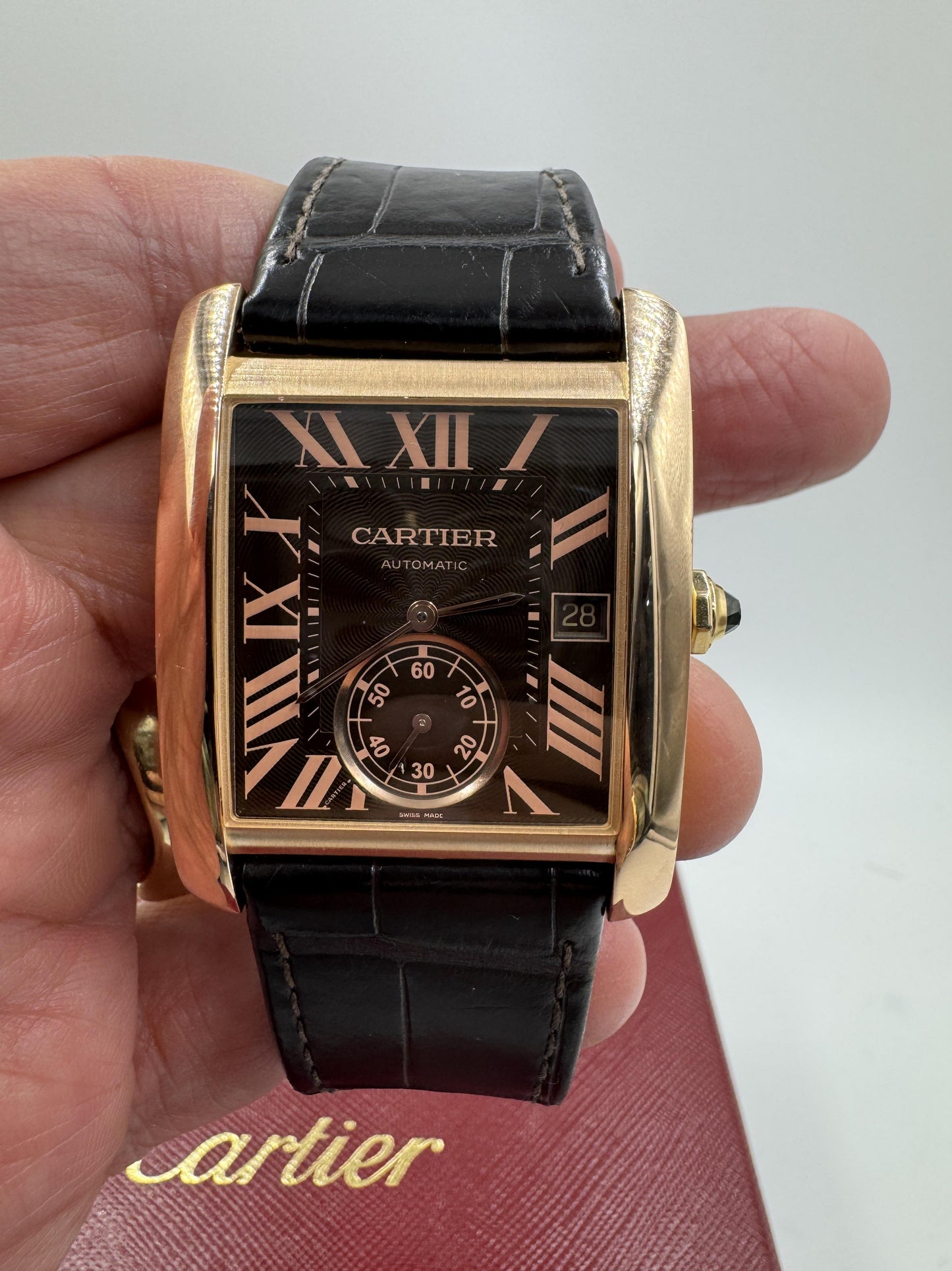 Cartier Tank MC Rose Gold Brown Dial Large Mens Watch