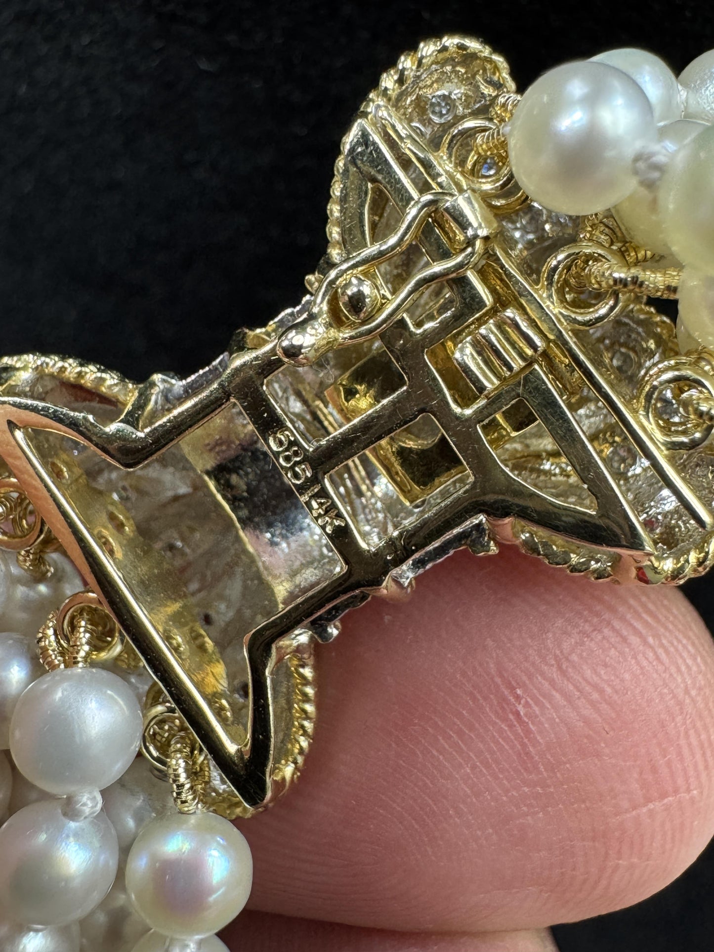 14k gold diamond Clasp Fresh Water Pearl Multi Strand Torsade