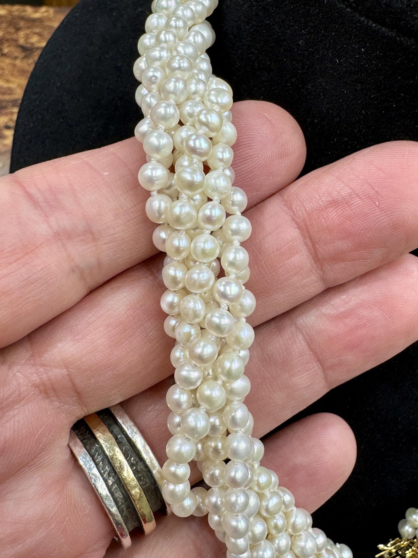 14k gold diamond Clasp Fresh Water Pearl Multi Strand Torsade