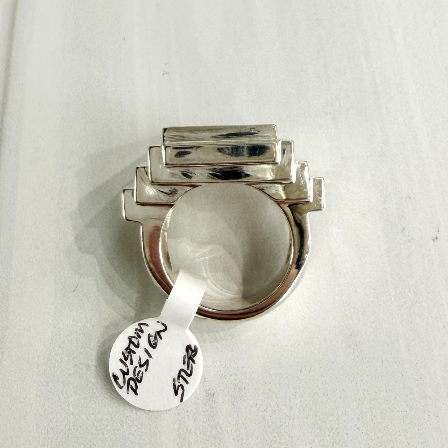 Sterling Silver Large Stepped Shoulder Signet Ring