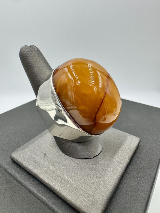 Massive Cognac Amber Dome Ring Sterling Silver 925