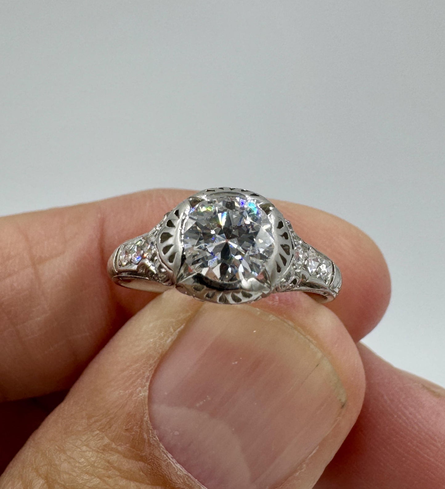 Edwardian Platinum Old European Diamond Engagement Ring