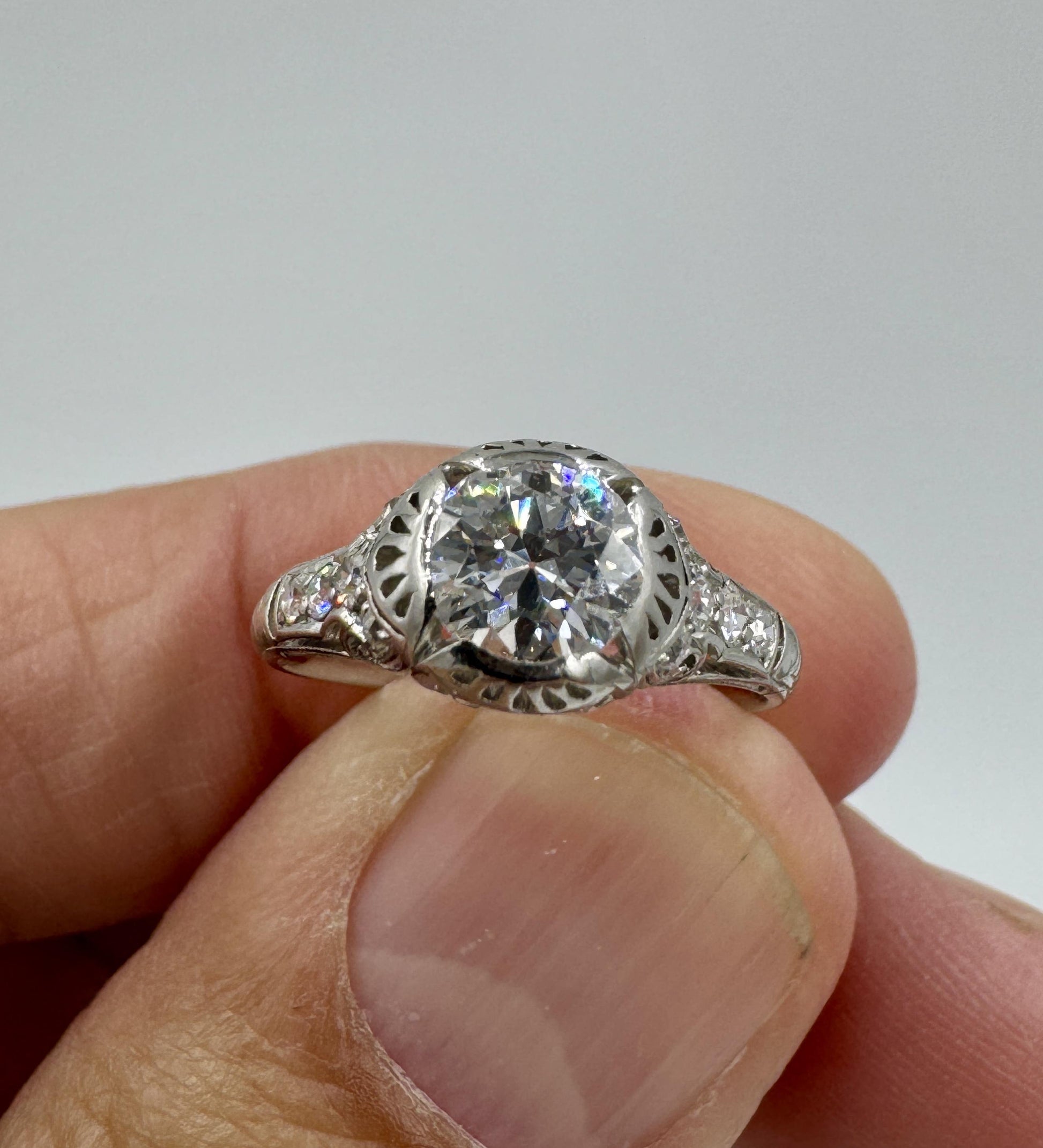 Edwardian Platinum Old European Diamond Engagement Ring