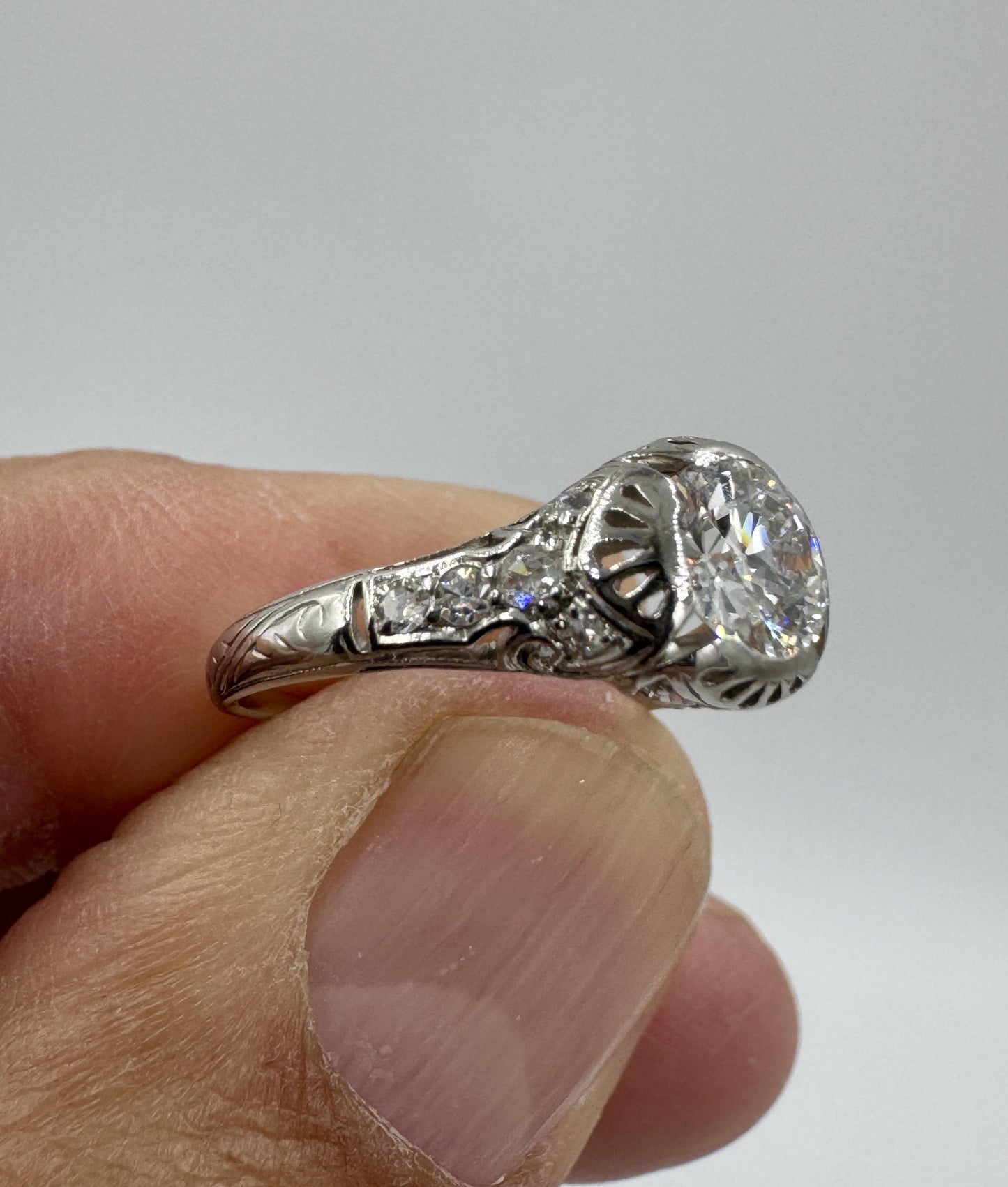 Edwardian Platinum Old European Diamond Engagement Ring