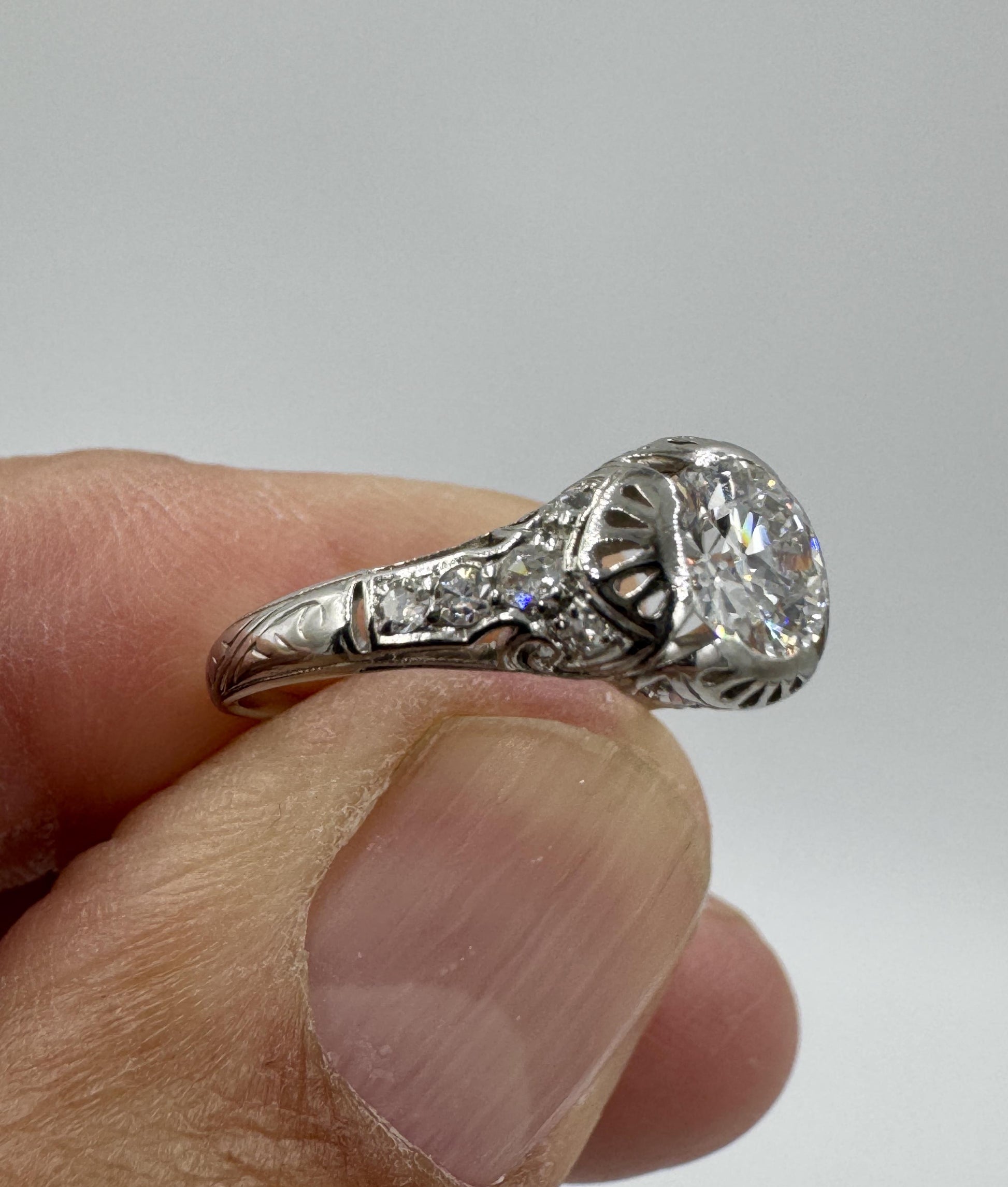 Edwardian Platinum Old European Diamond Engagement Ring