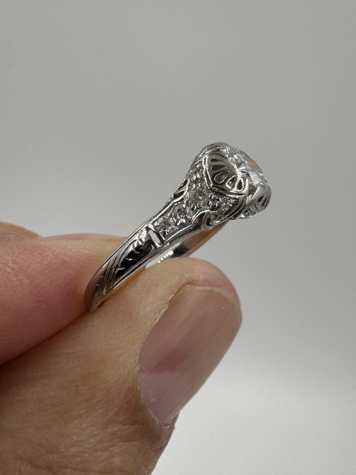 Edwardian Platinum Old European Diamond Engagement Ring