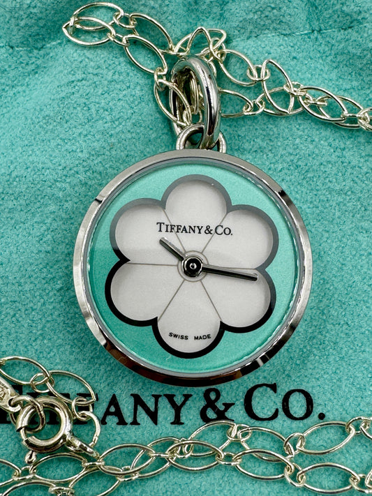 Rare Tiffany & Co.  Blossom Daisy Quartz Watch Charm Pendant Necklace