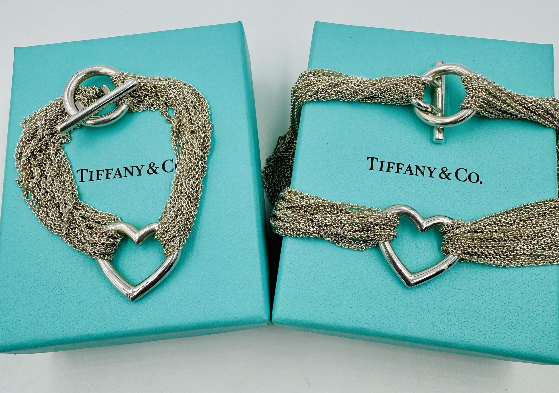 Tiffany & Co 925 Sterling Multi Strand Toggle Open Heart Necklace Bracelet Set