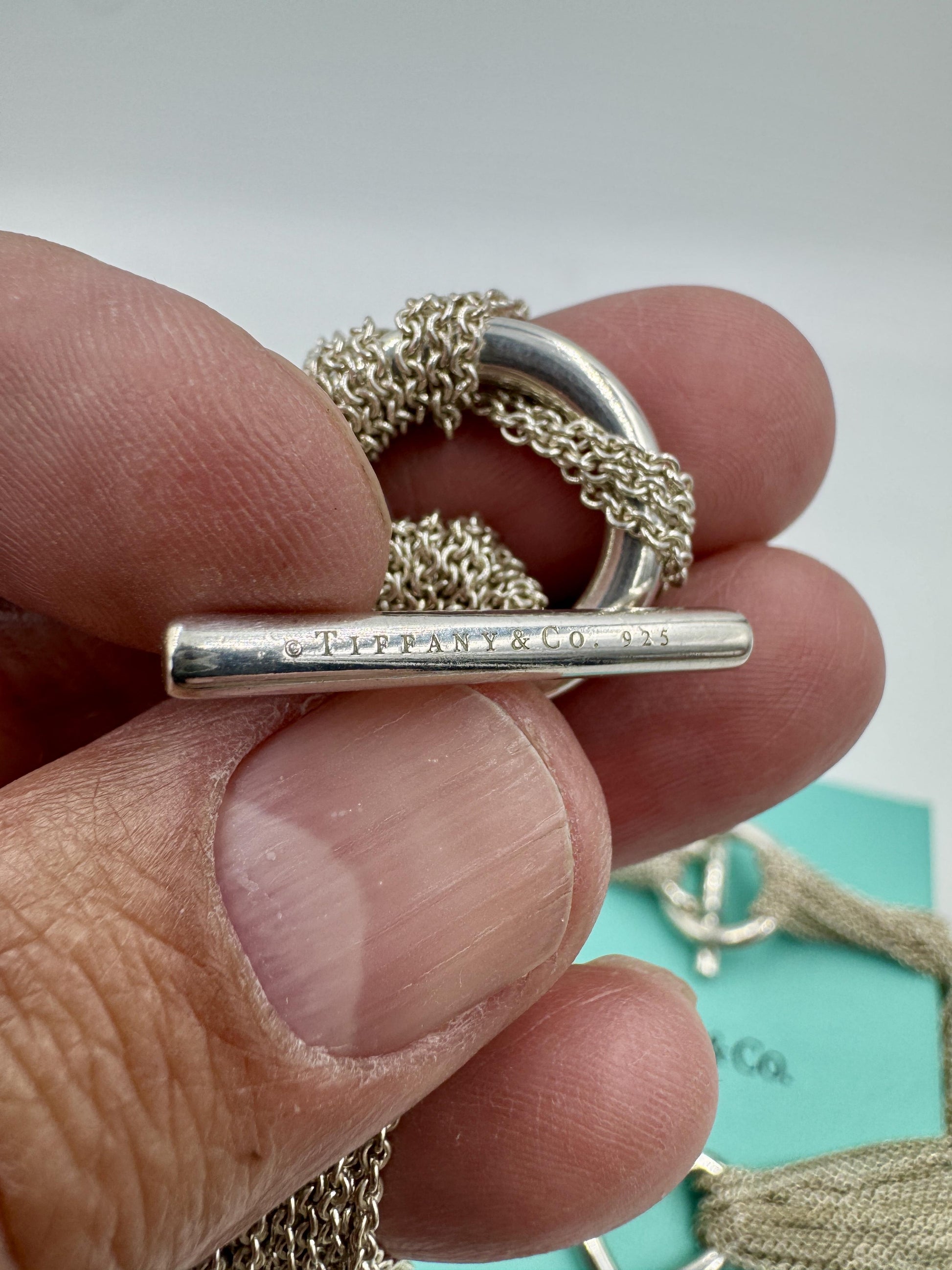 Tiffany & Co 925 Sterling Multi Strand Toggle Open Heart Necklace Bracelet Set