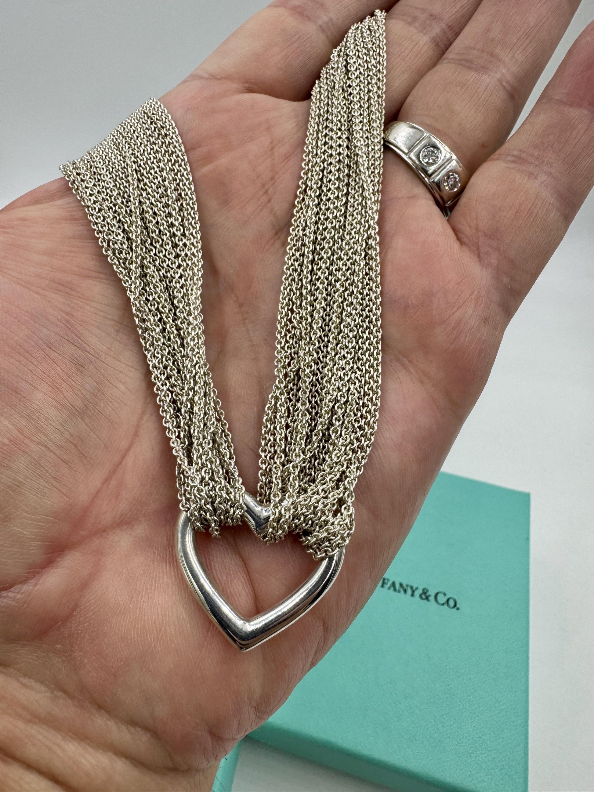 Tiffany & Co 925 Sterling Multi Strand Toggle Open Heart Necklace Bracelet Set