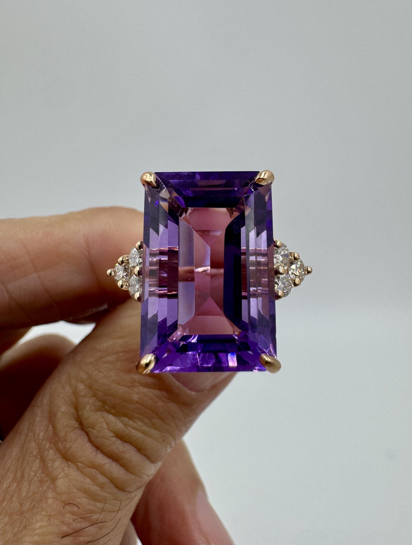 14k Rose Gold Amethyst Diamond Cocktail Ring