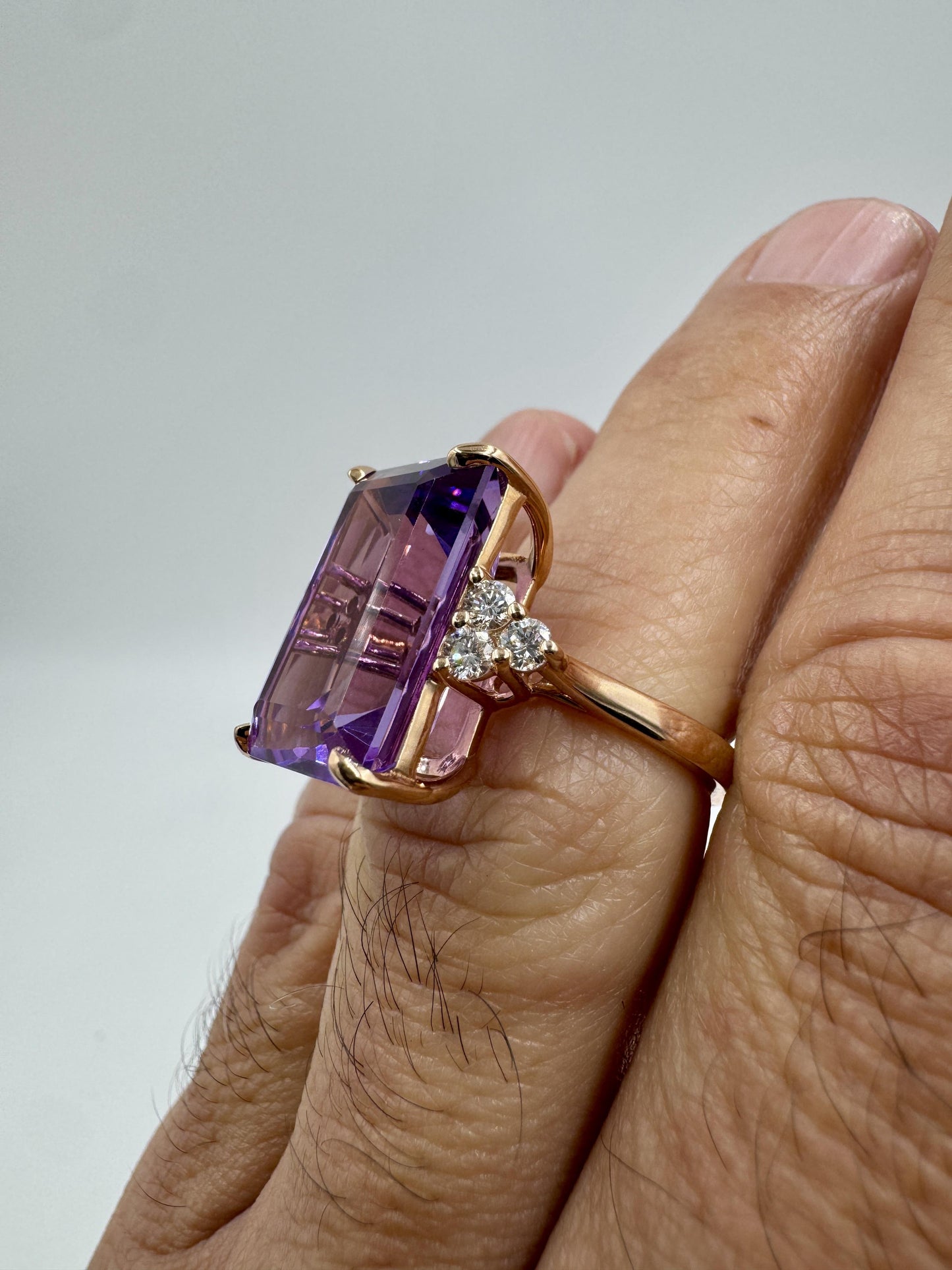 14k Rose Gold Amethyst Diamond Cocktail Ring