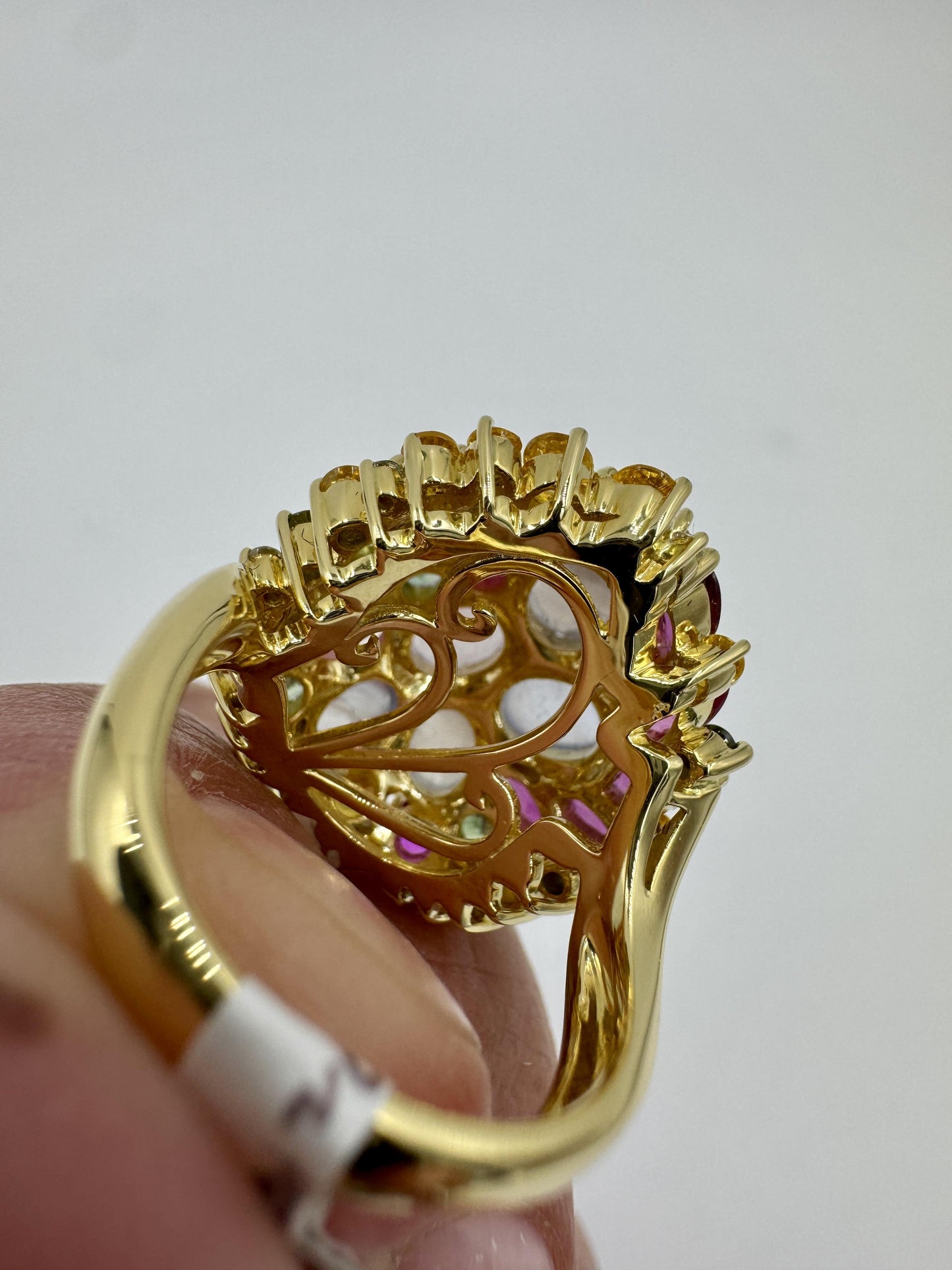Star Sapphires and Multi-Colored Sapphire Ruby diamond yellow gold cocktail ring